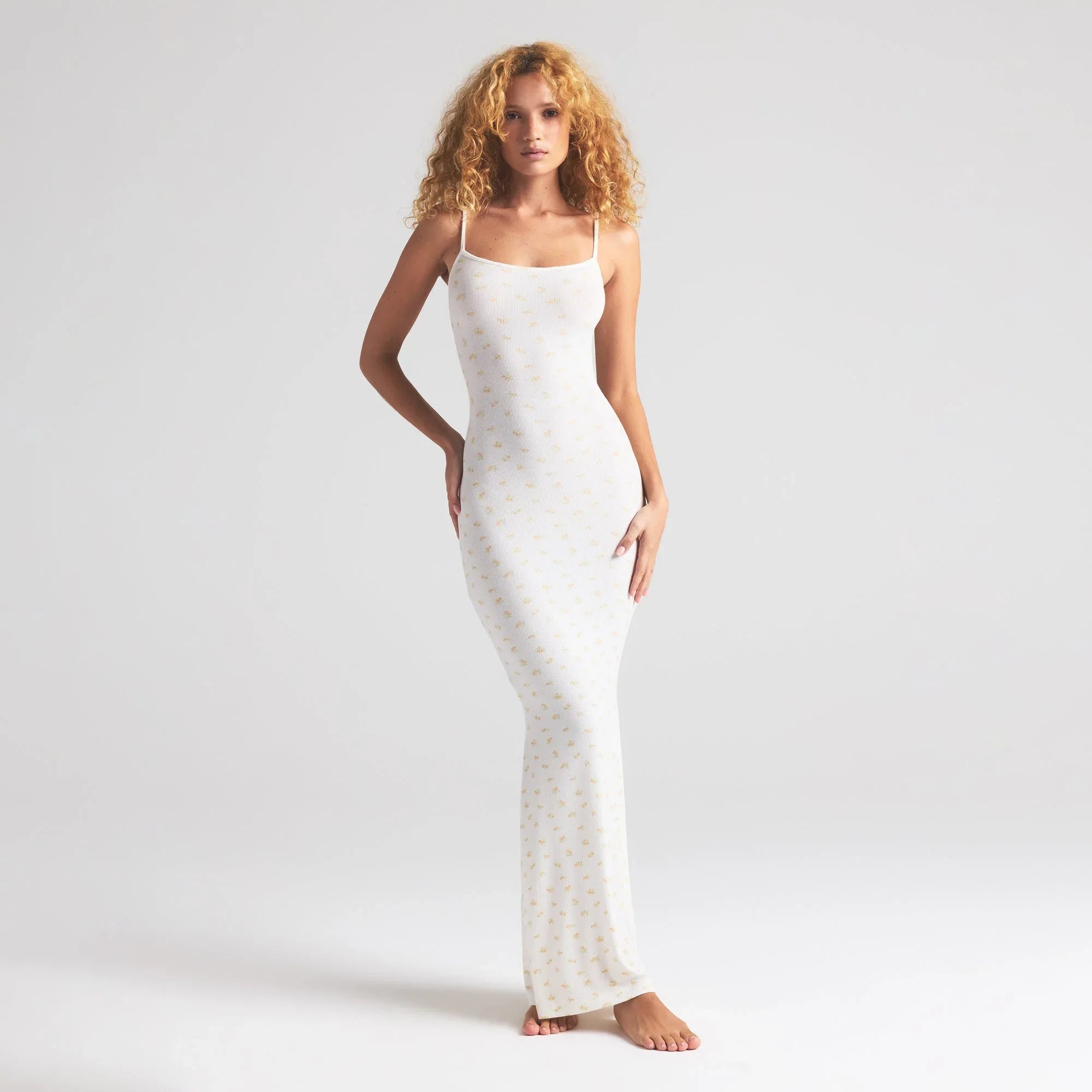 SKIMS SOFT LOUNGE LONG SLIP DRESS | MARBLE GARDEN PRINT - ELBİSE - My Suti