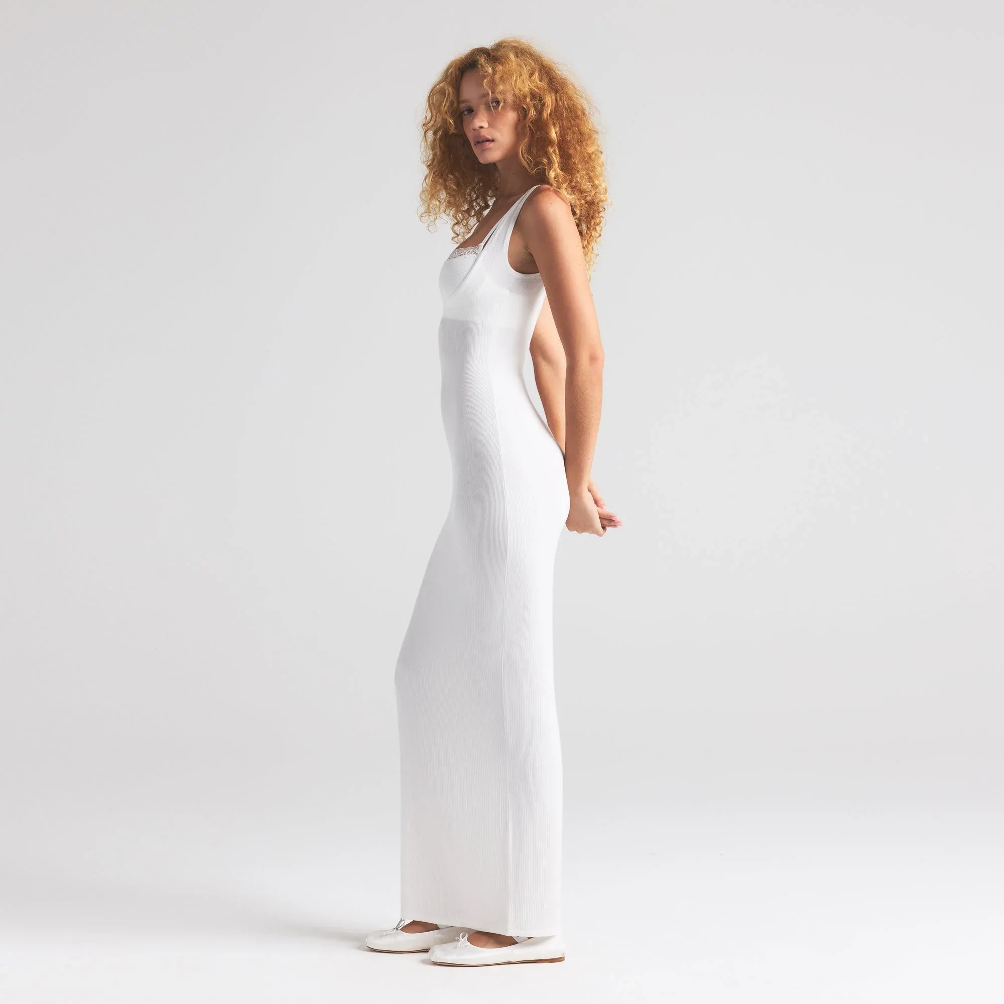 SKIMS SOFT LOUNGE LACE LONG DRESS WITH BRALETTE | MARBLE - ELBİSE - My Suti