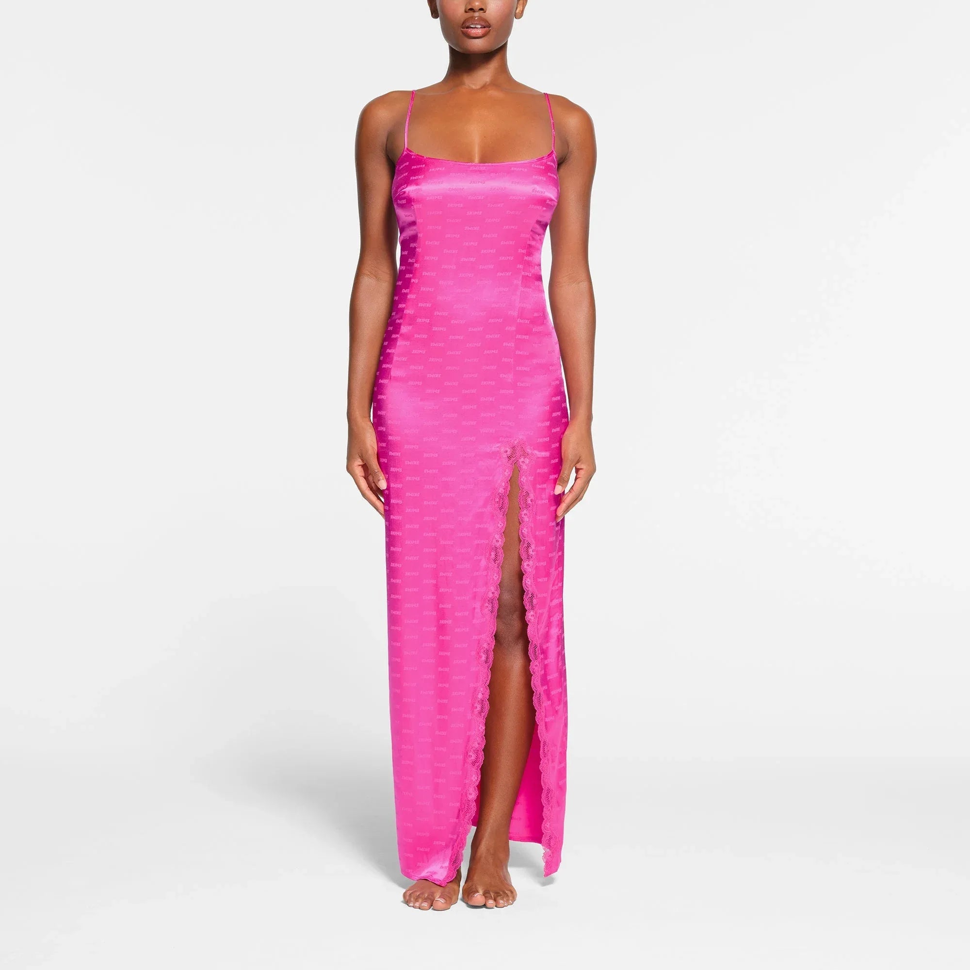 SKIMS JACQUARD LACE LONG DRESS | HOT PINK - ELBİSE - My Suti