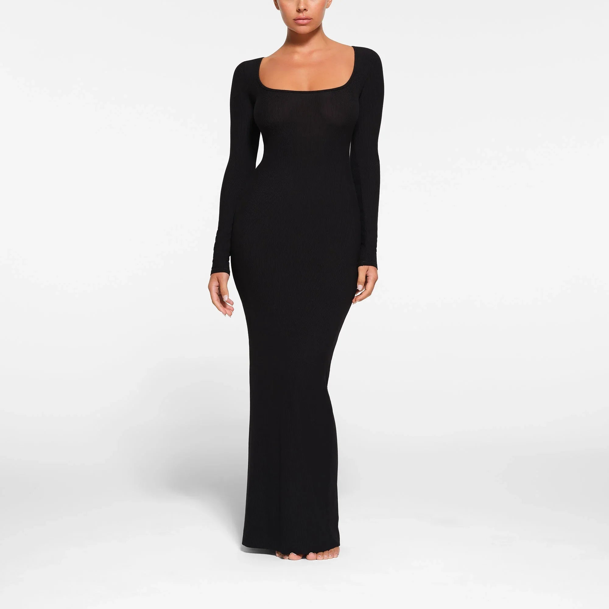 SKIMS SOFT LOUNGE PETITE LONG SLEEVE DRESS | ONYX - ELBİSE - My Suti
