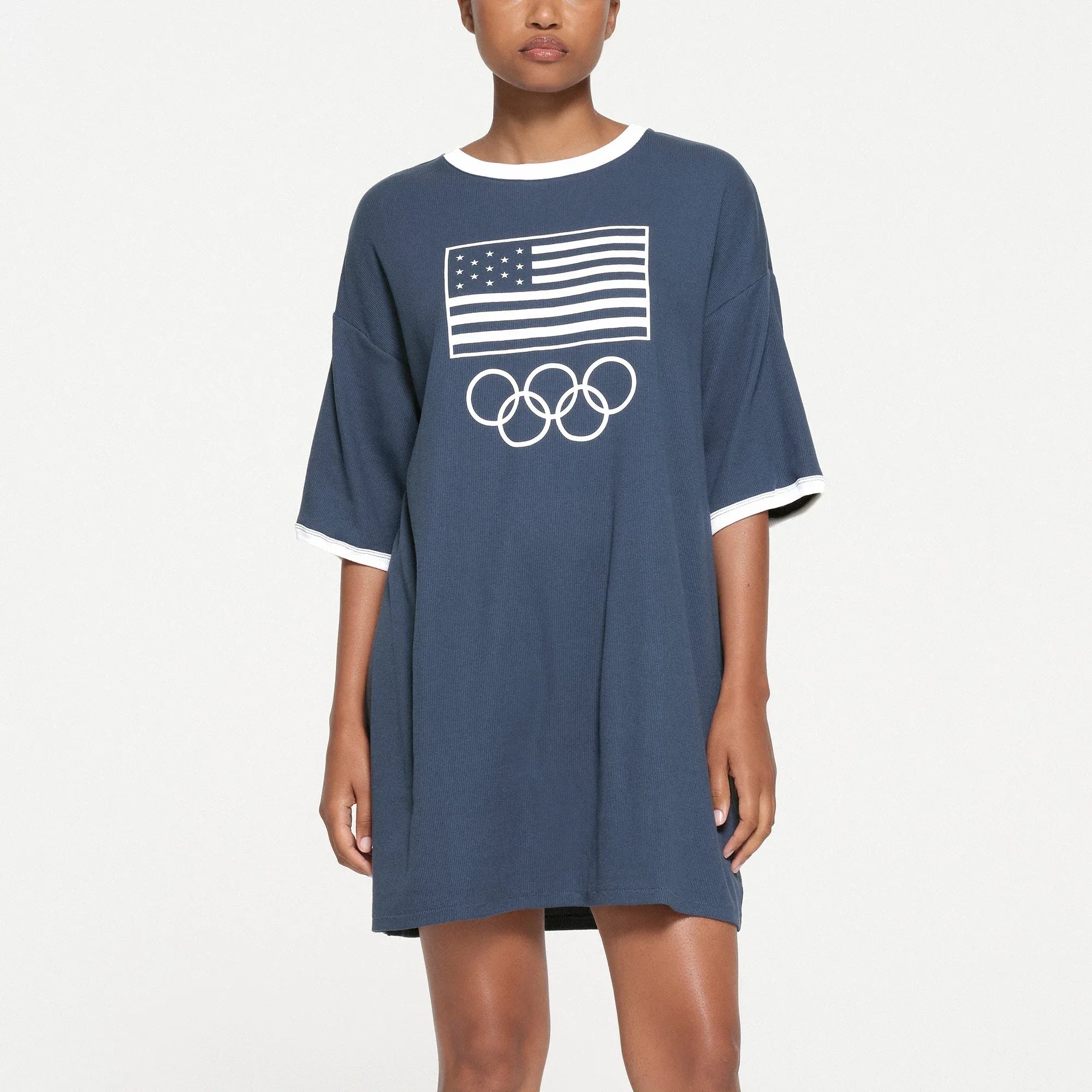 SKIMS FOR TEAM USA COTTON RIB OLYMPIC T-SHIRT MINI DRESS | NAVY - ELBİSE - My Suti