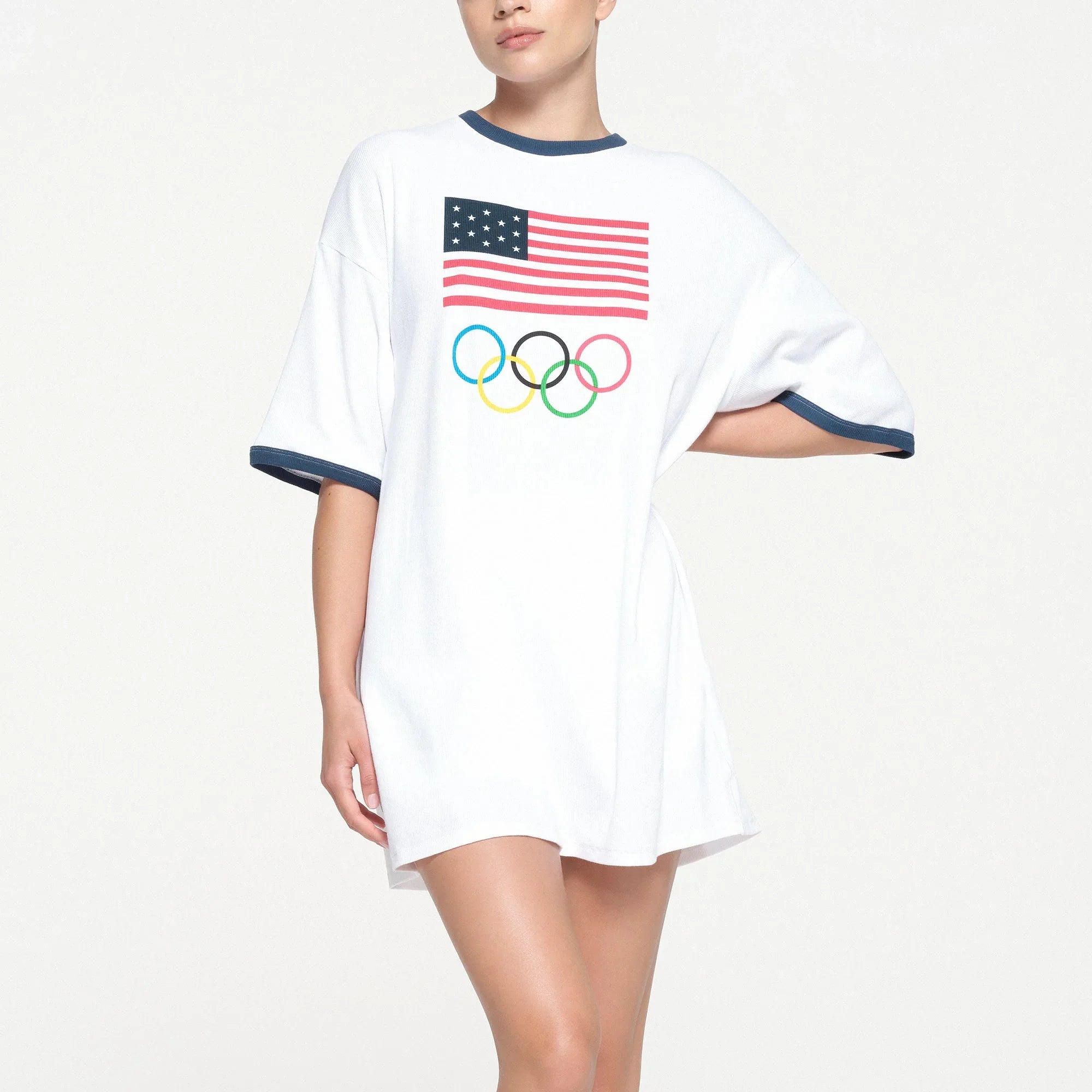 SKIMS FOR TEAM USA COTTON RIB OLYMPIC T-SHIRT MINI DRESS | WHITE - ELBİSE - My Suti
