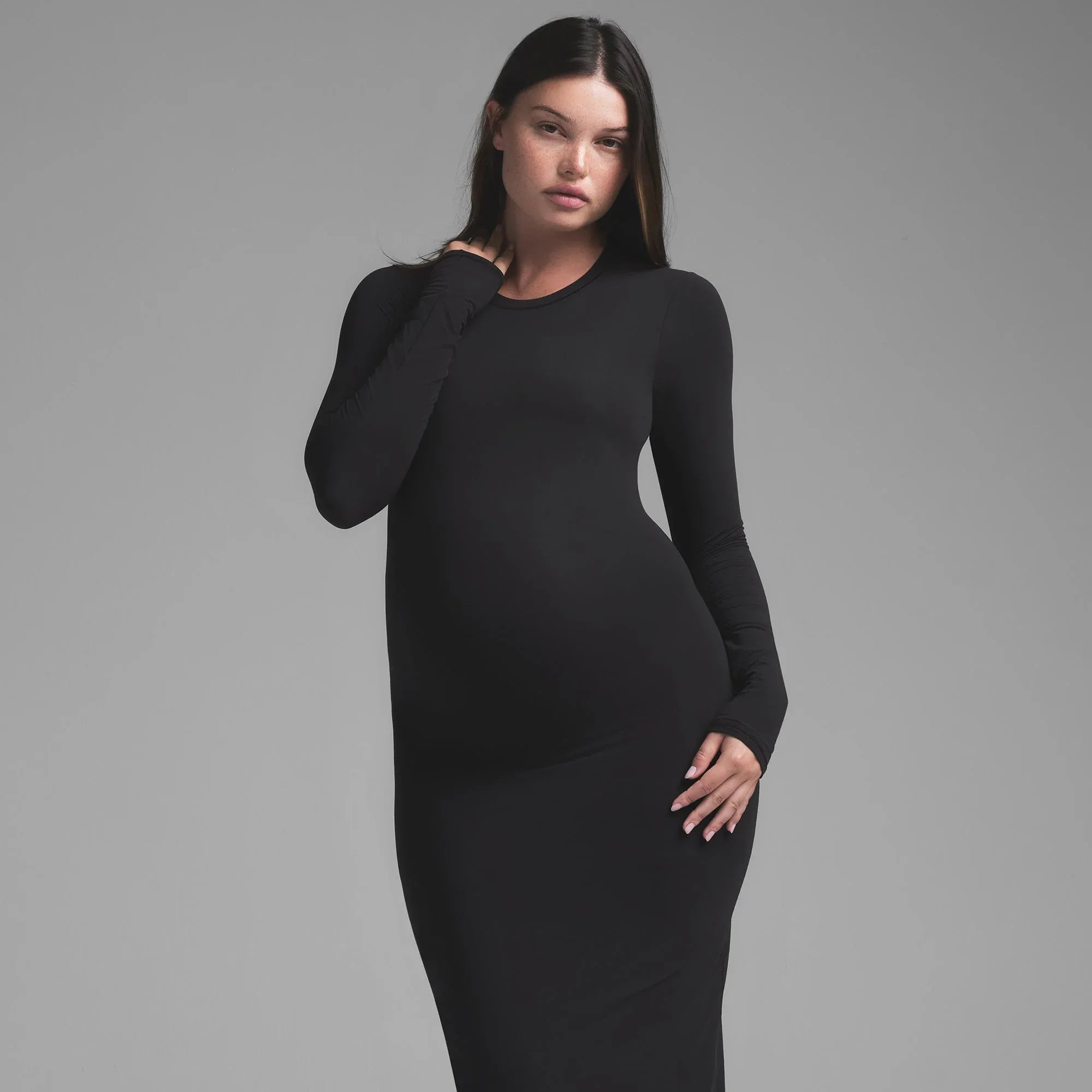 SKIMS FITS EVERYBODY MATERNITY LONG SLEEVE DRESS | ONYX - ELBİSE - My Suti