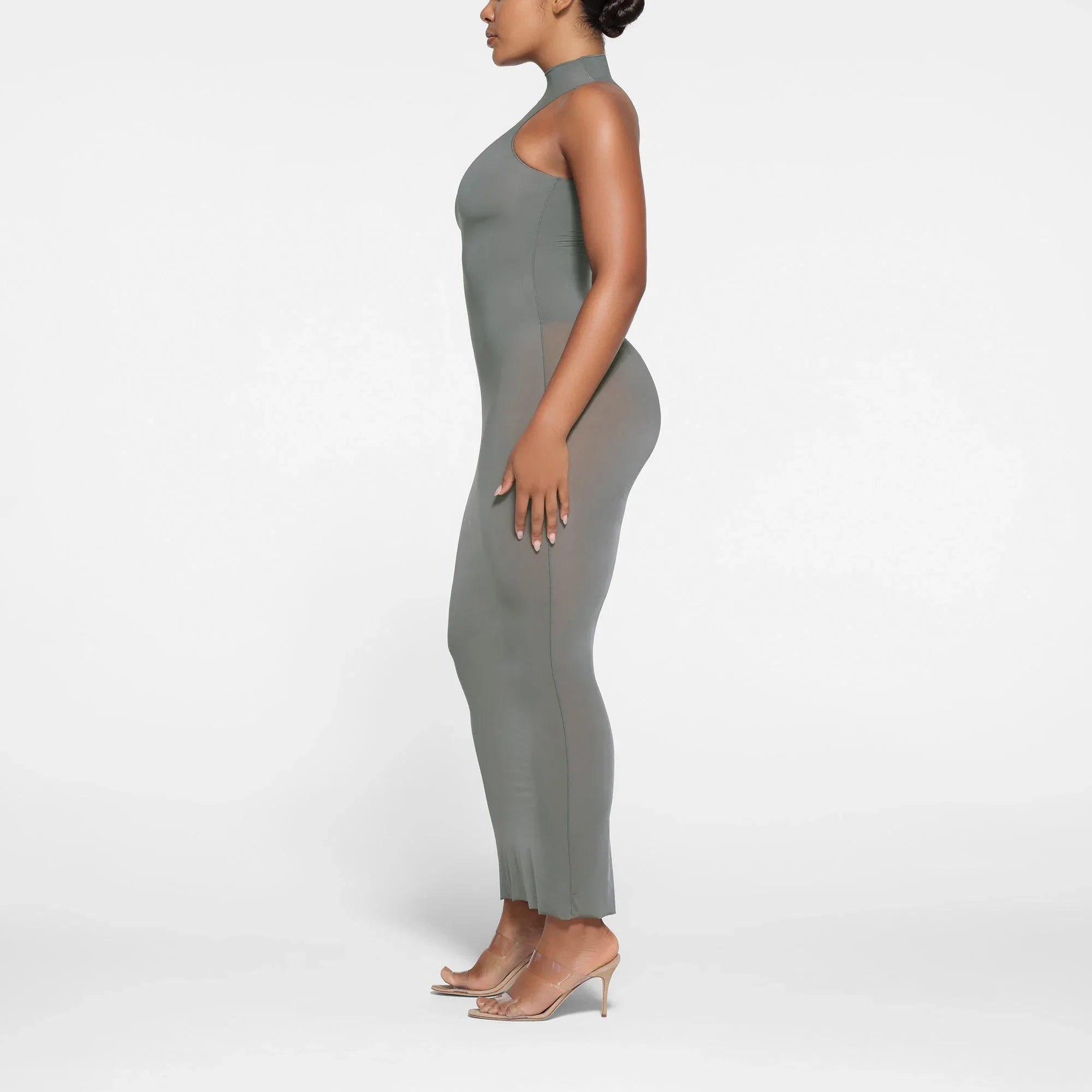 SKIMS MILKY SHEER MOCK NECK LONG DRESS | GUNMETAL - ELBİSE - My Suti