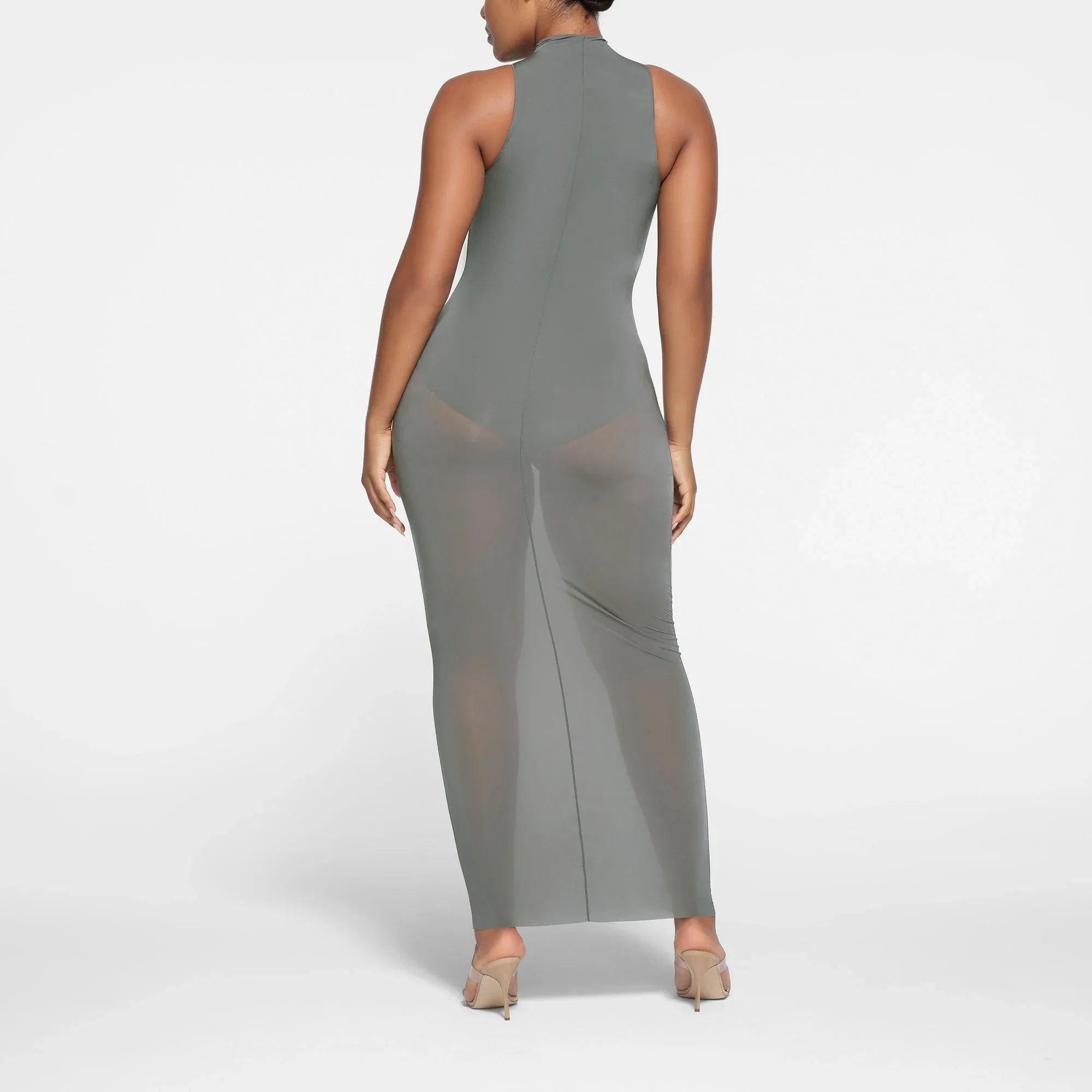 SKIMS MILKY SHEER MOCK NECK LONG DRESS | GUNMETAL - ELBİSE - My Suti