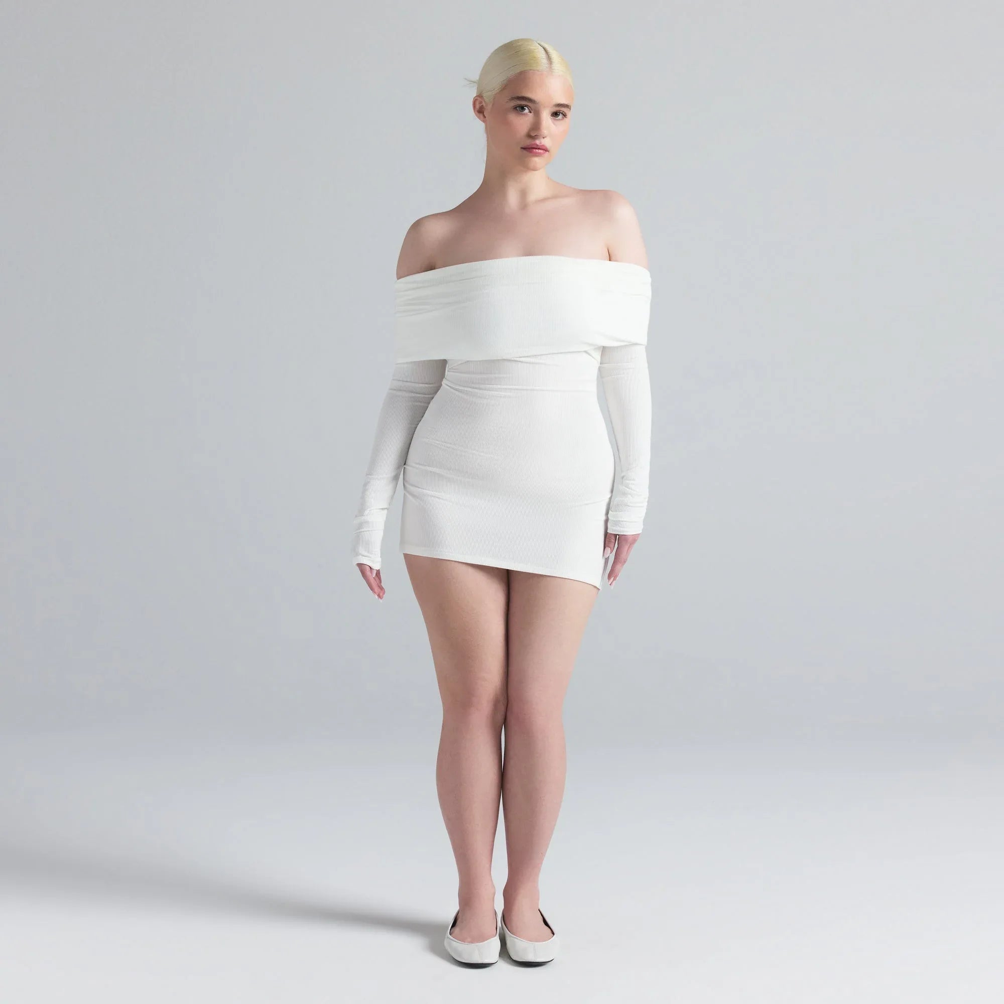 SKIMS SOFT LOUNGE OFF THE SHOULDER MINI DRESS | MARBLE - ELBİSE - My Suti