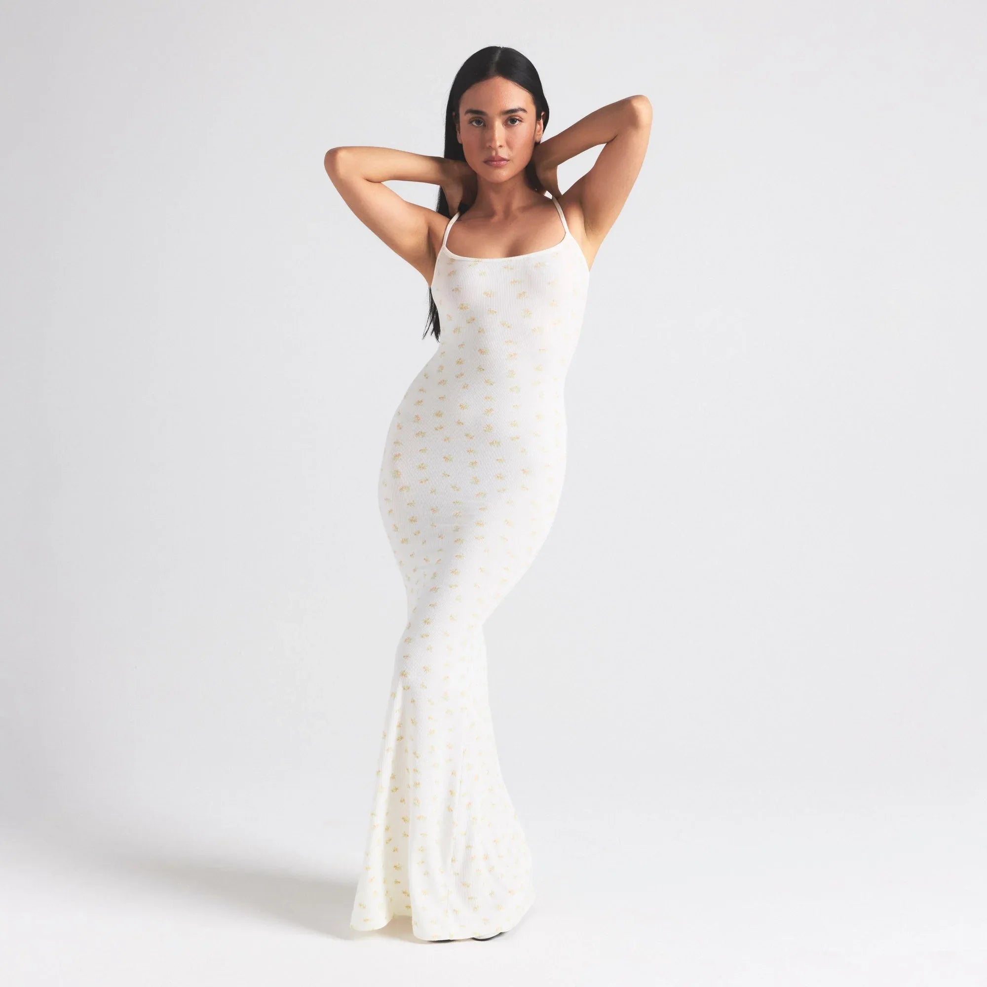 SKIMS SOFT LOUNGE PETITE LONG SLIP DRESS | MARBLE GARDEN PRINT - ELBİSE - My Suti