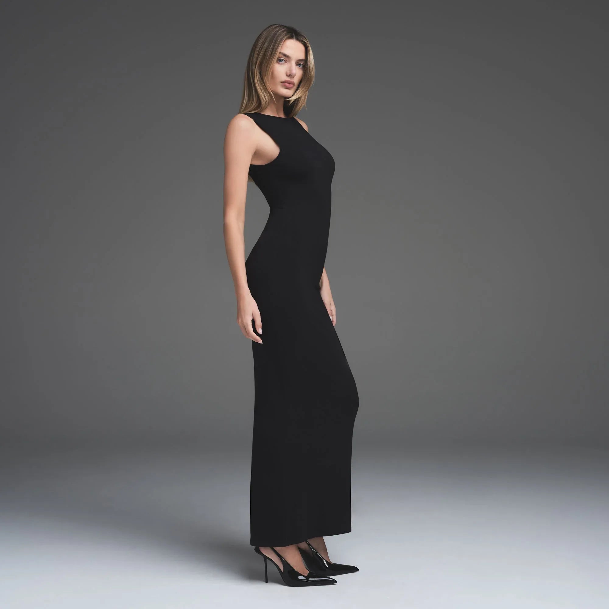 SKIMS SMOOTH LAYERS LONG BOAT NECK DRESS | OBSIDIAN - ELBİSE - My Suti