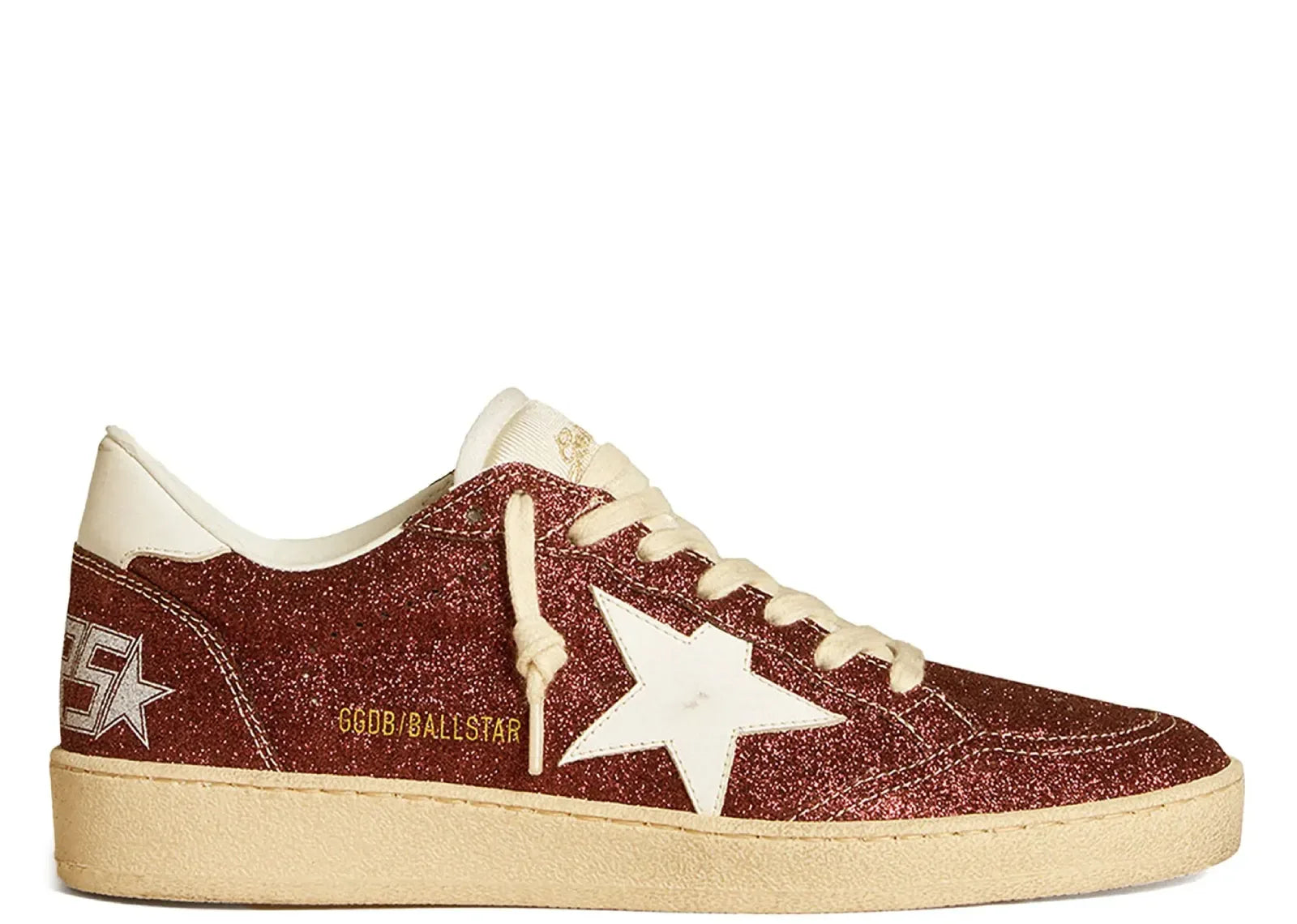 Golden Goose Ball-Star Burgundy Glitter White Star Heel - My Suti