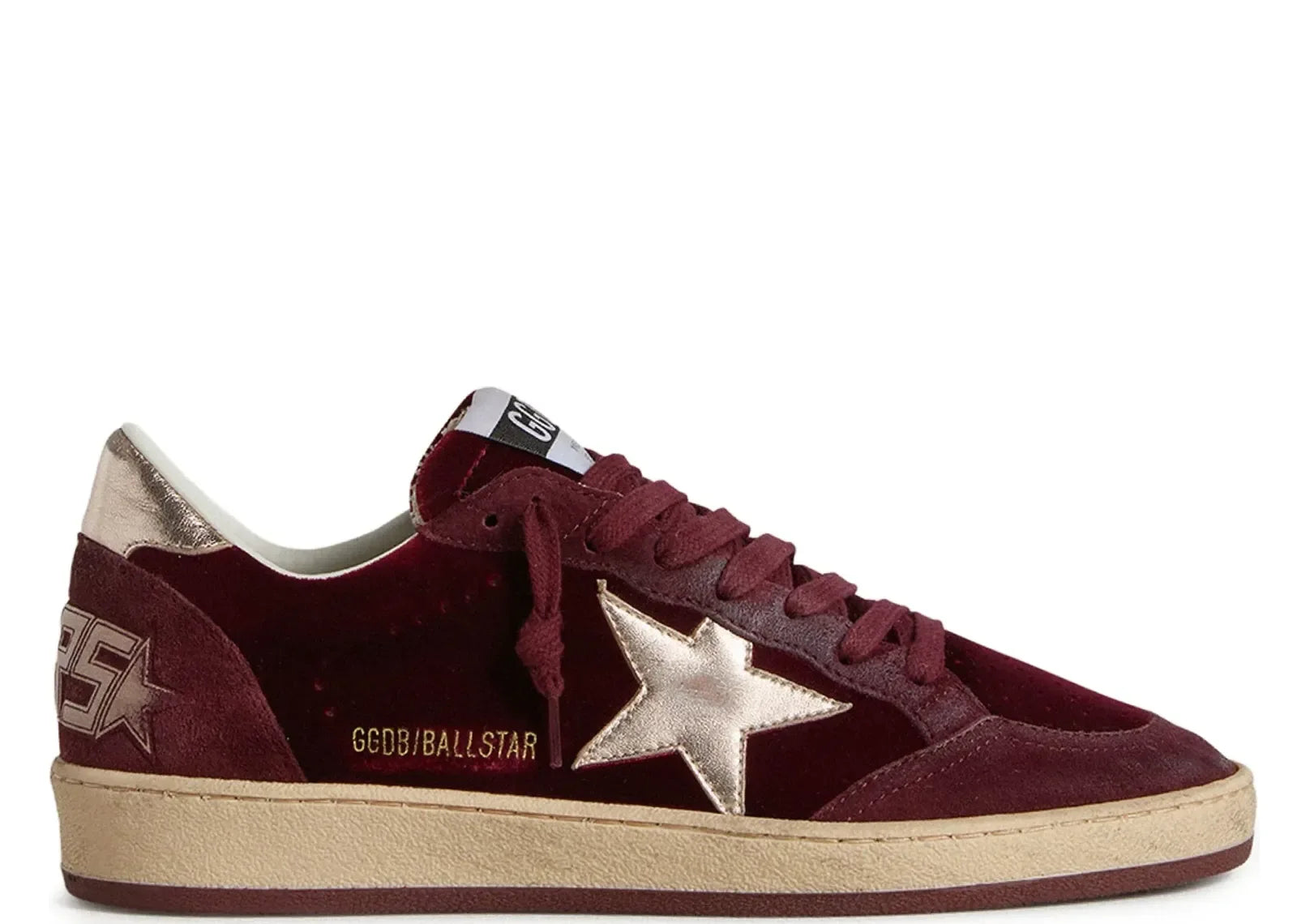 Golden Goose Ball-Star Burgundy Velvet Gold Star Gold Heel - My Suti