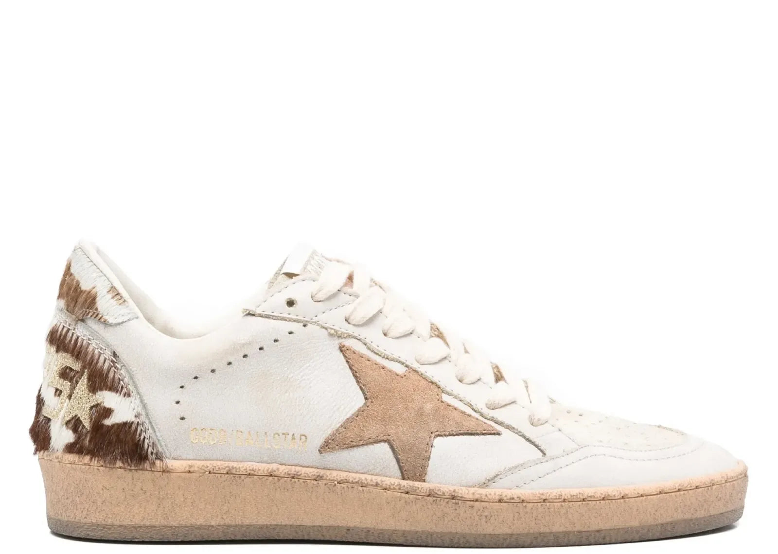 Golden Goose Ball-Star Dirty White Leather Coffee Suede Star Animal Heel Platform - My Suti
