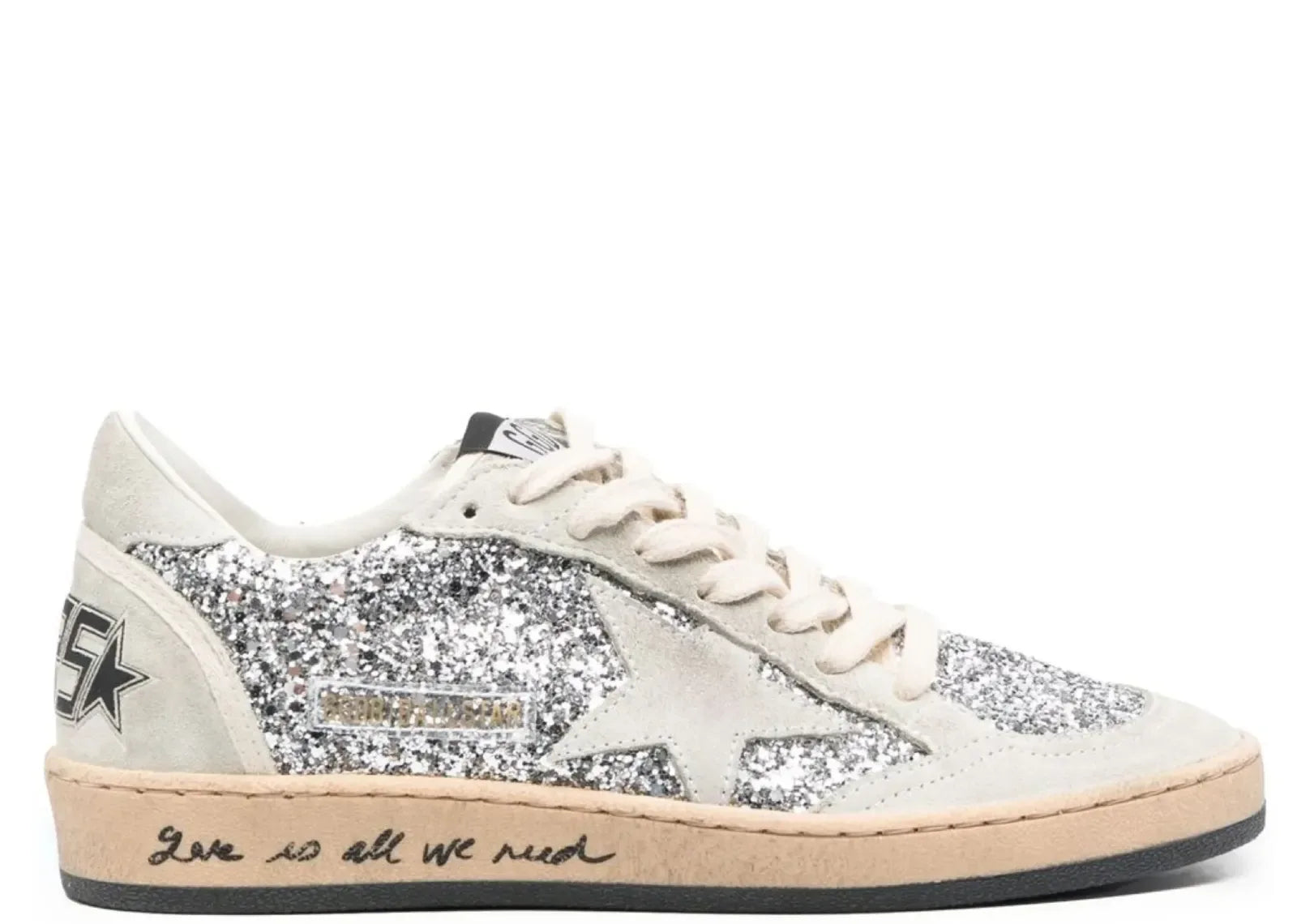 Golden Goose Ball-Star Silver Glitter Suede Love Is All We Need - My Suti