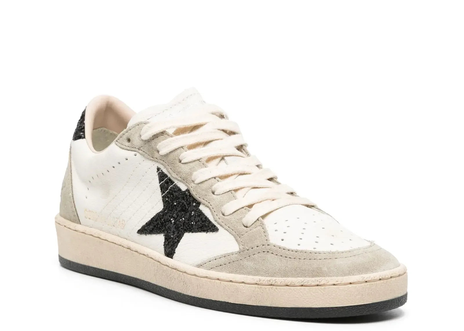 Golden Goose Ball-Star White Nappa Black Glitter Star Heel - My Suti