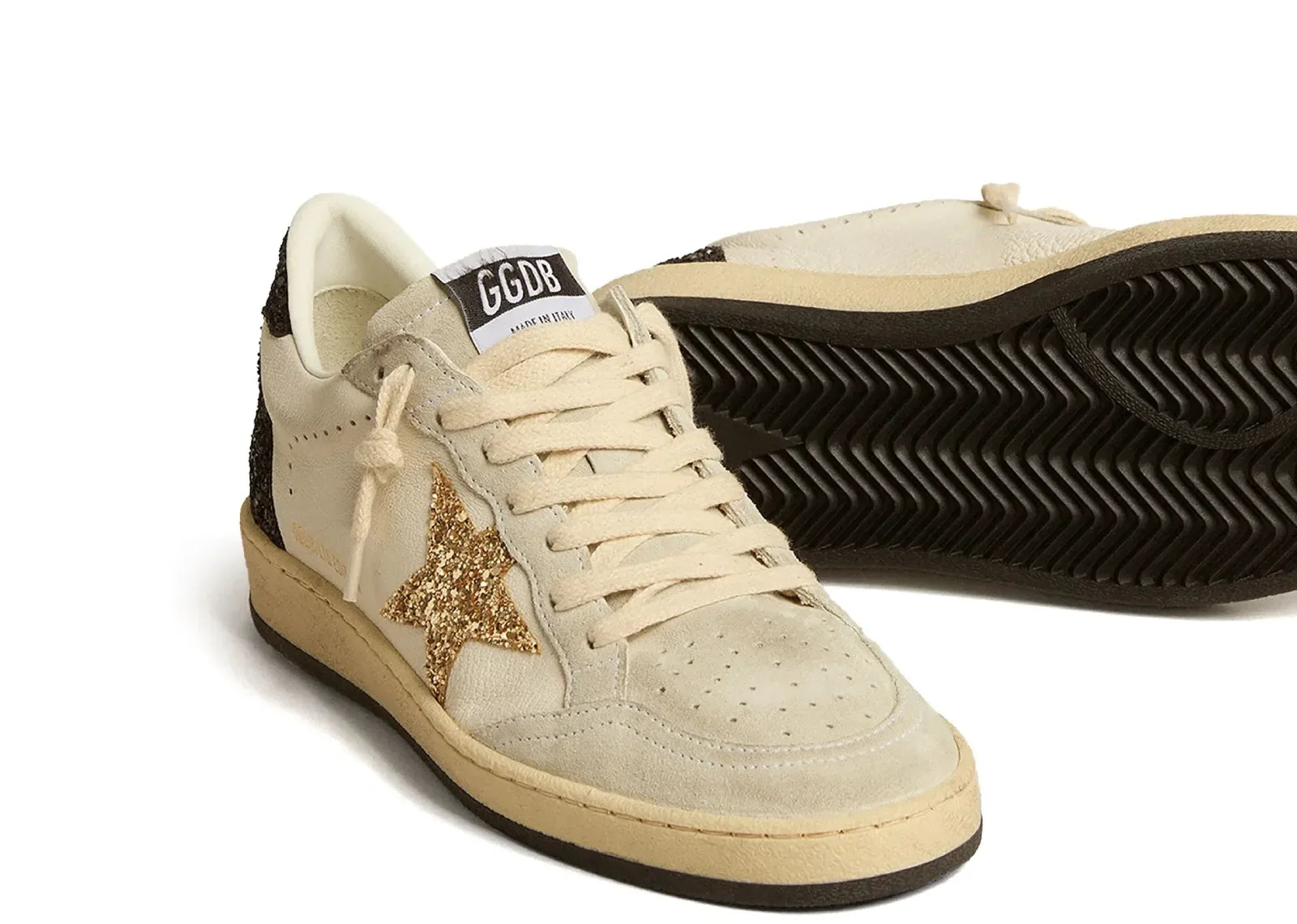 Golden Goose Ball-Star White Nappa Gold Glitter Star Black Glitter Heel - My Suti