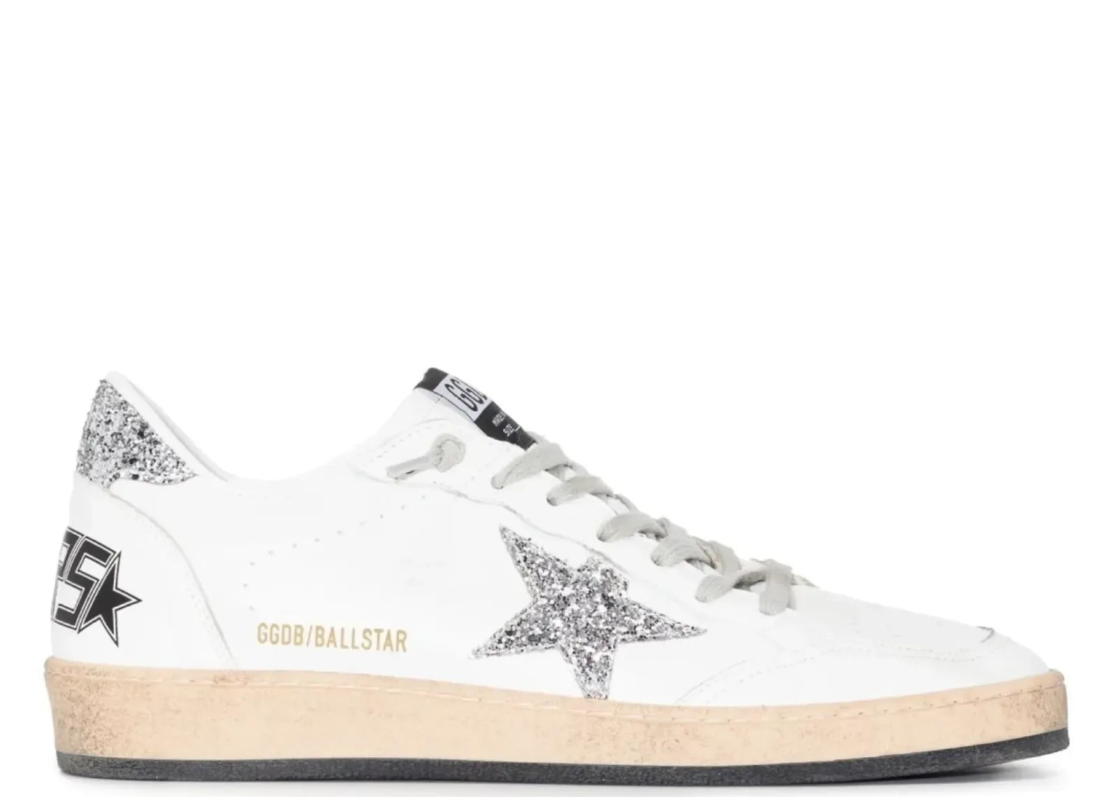 Golden Goose Ball-Star White Nappa Silver Glitter Star Heel - My Suti