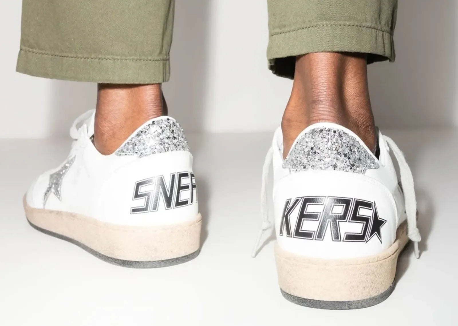 Golden Goose Ball-Star White Nappa Silver Glitter Star Heel - My Suti