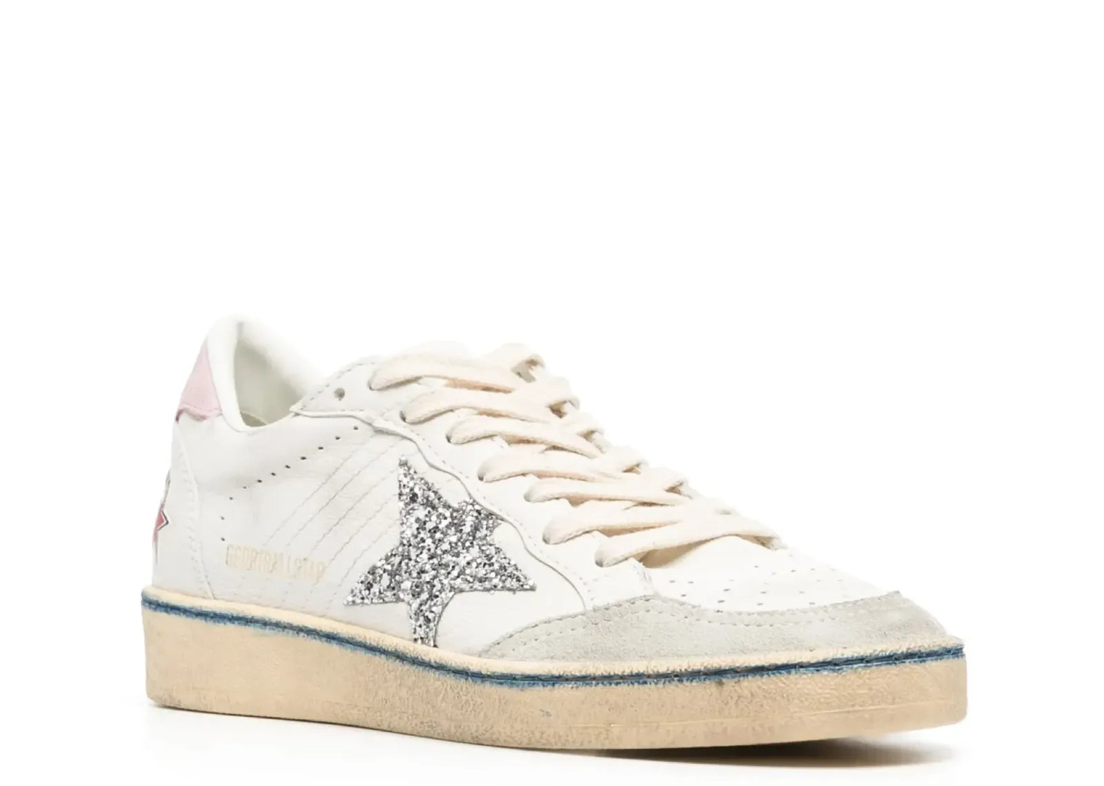 Golden Goose Ball-Star White Nappa Silver Glitter Star Pink Heel Blue Stripe - My Suti