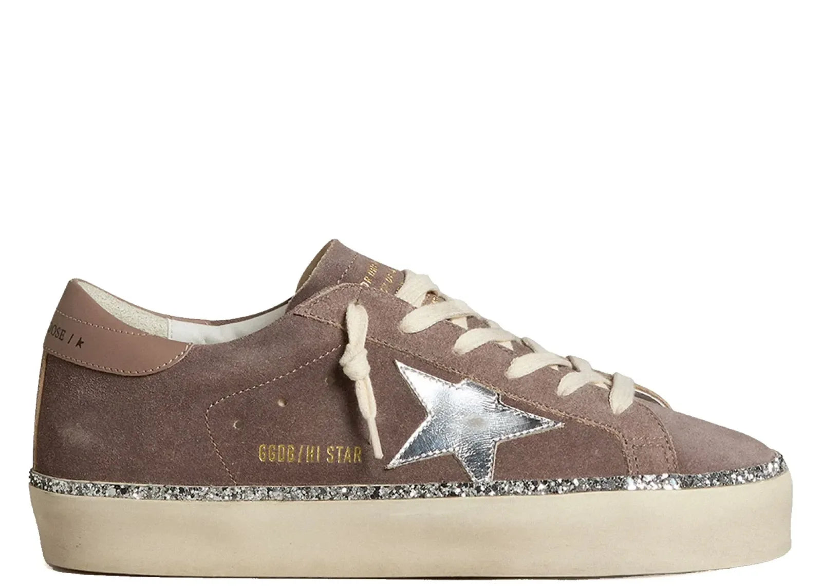 Golden Goose Hi-Star Brown Suede Silver Star Silver Glitter Foxing - My Suti