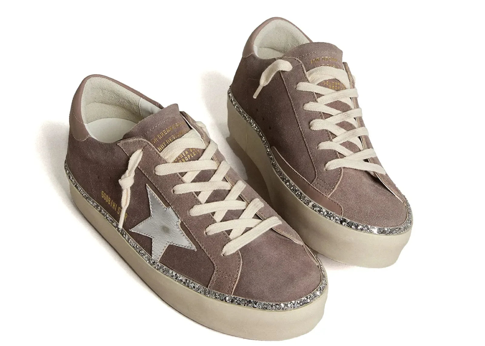 Golden Goose Hi-Star Brown Suede Silver Star Silver Glitter Foxing - My Suti
