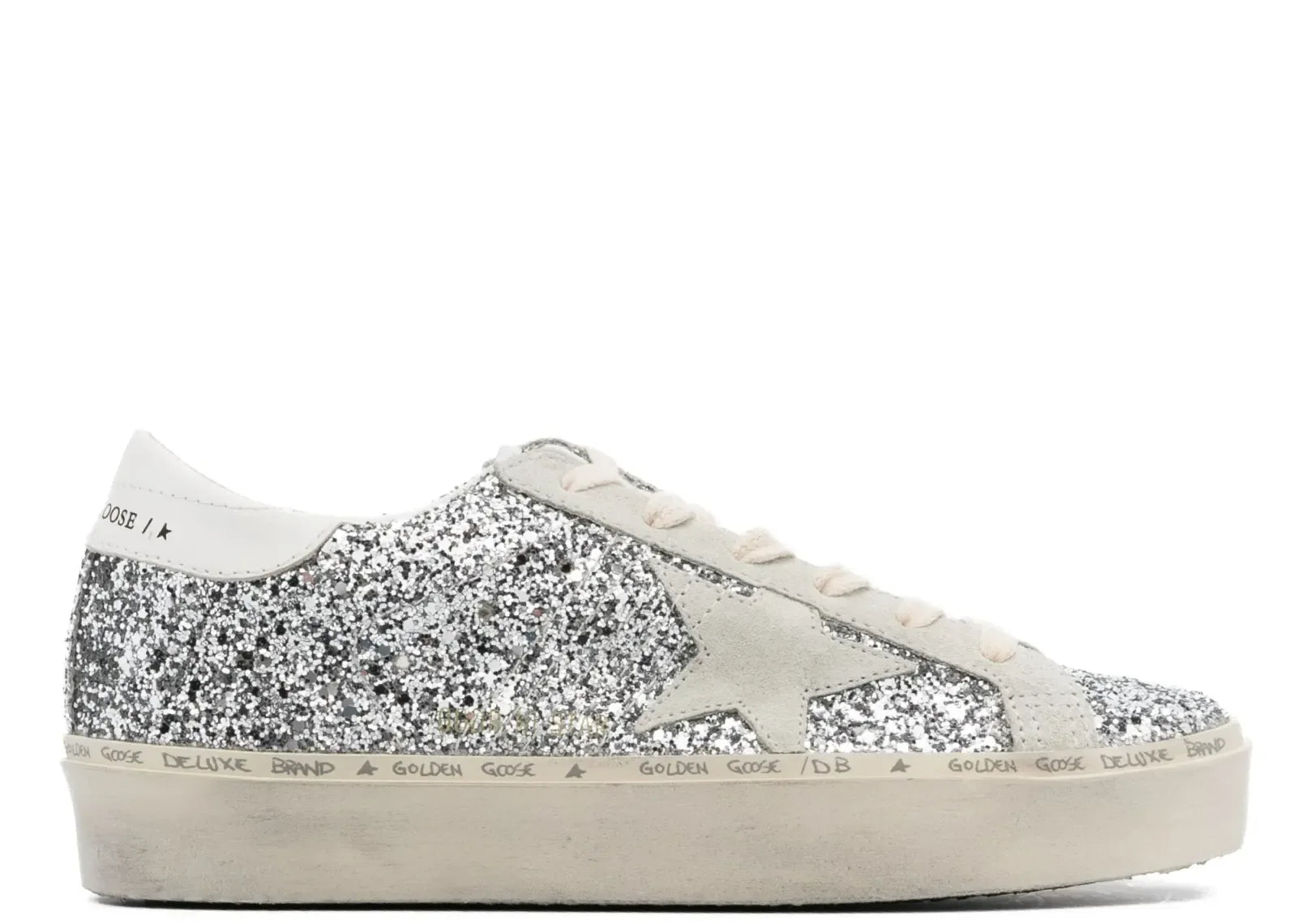 Golden Goose Hi-Star Silver Glitter Gray Star White Heel - My Suti