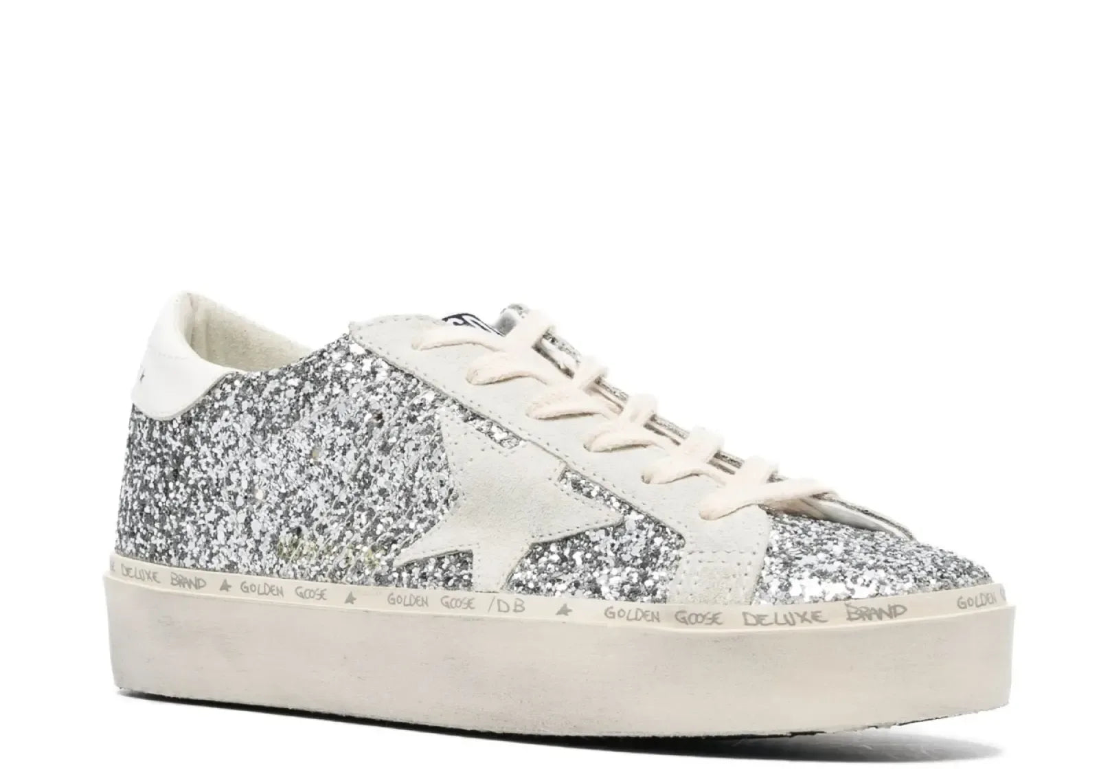 Golden Goose Hi-Star Silver Glitter Gray Star White Heel - My Suti