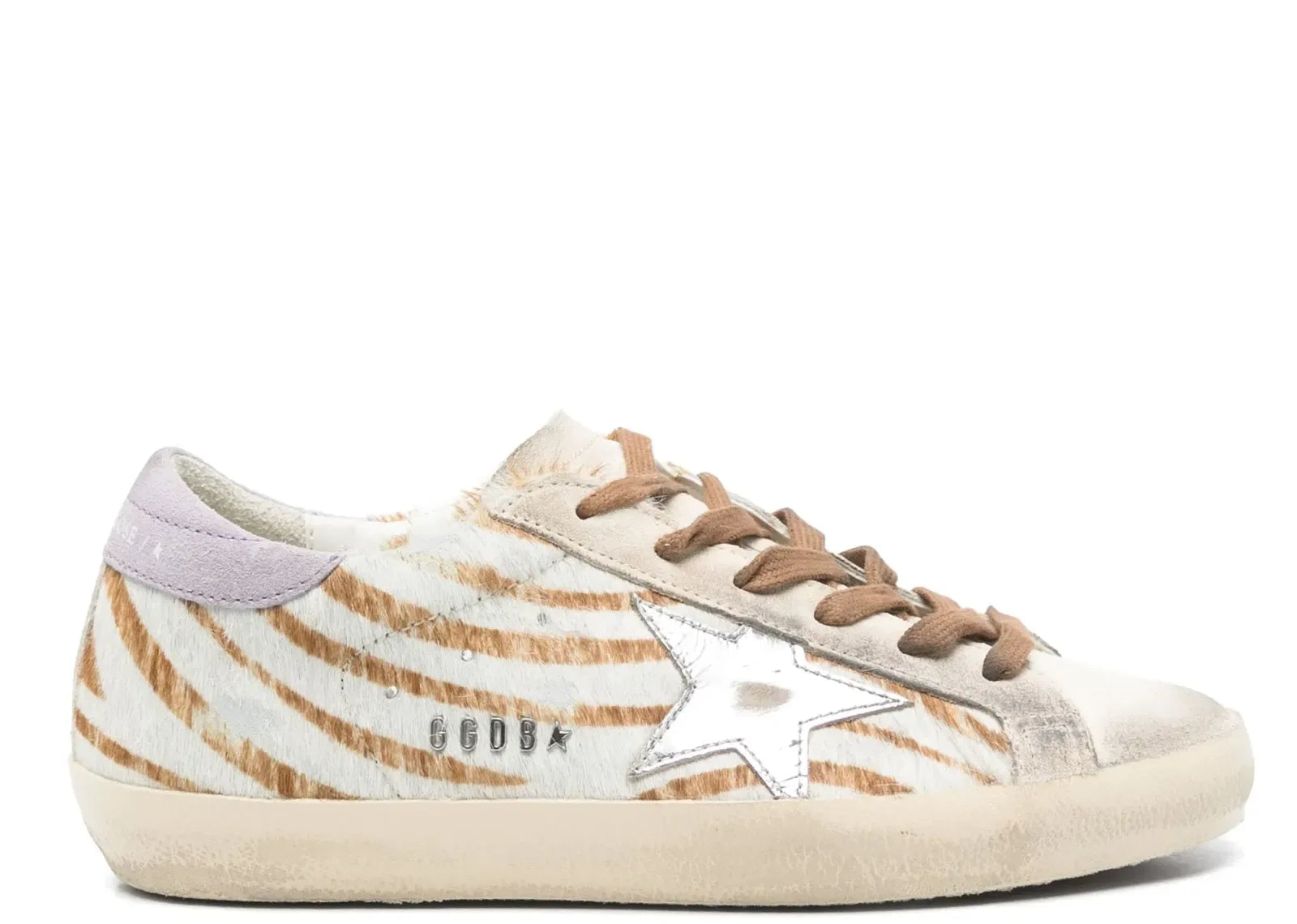 Golden Goose Super-Star Beige Pony Skin White Star Lilac Heel - My Suti