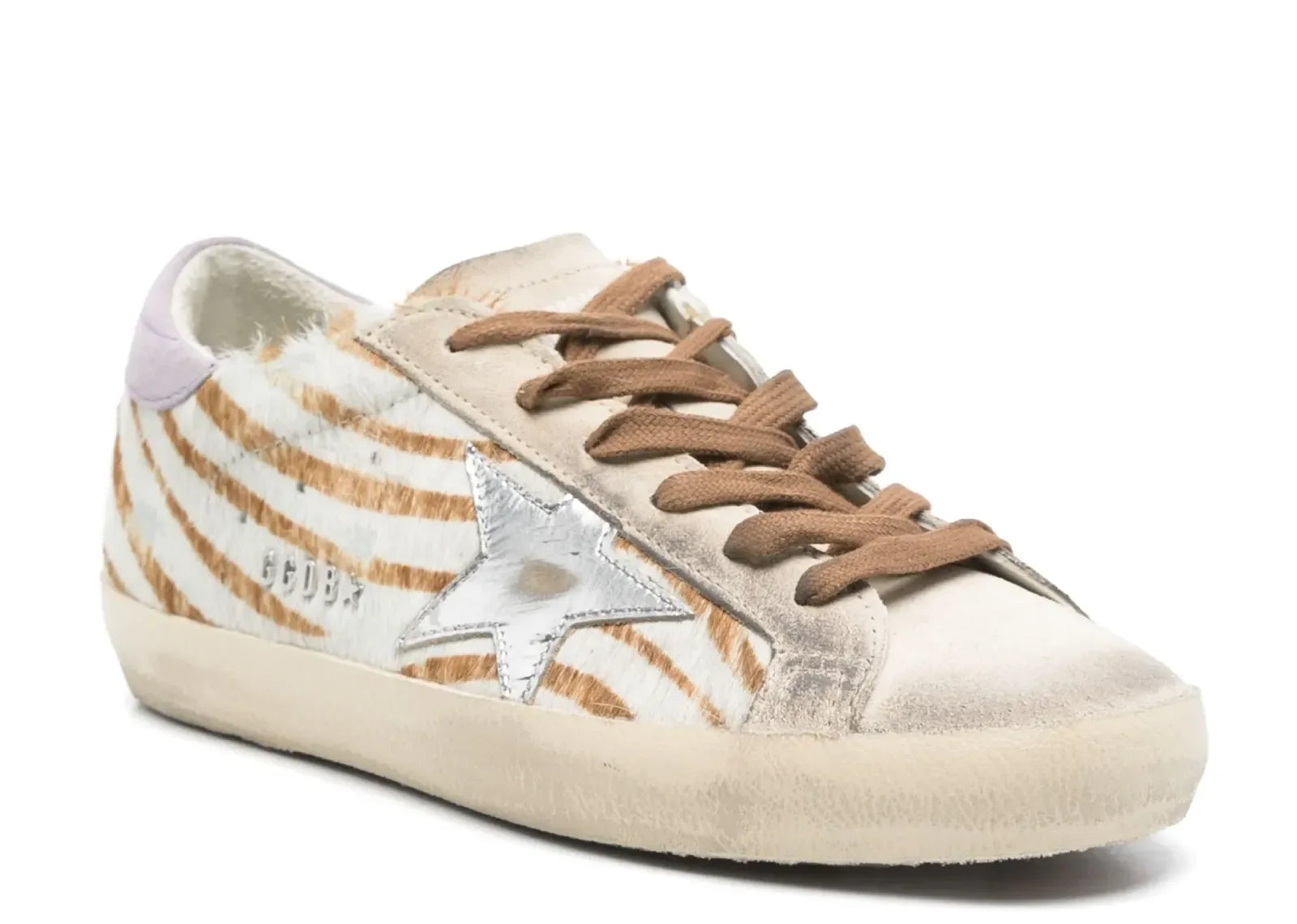 Golden Goose Super-Star Beige Pony Skin White Star Lilac Heel - My Suti