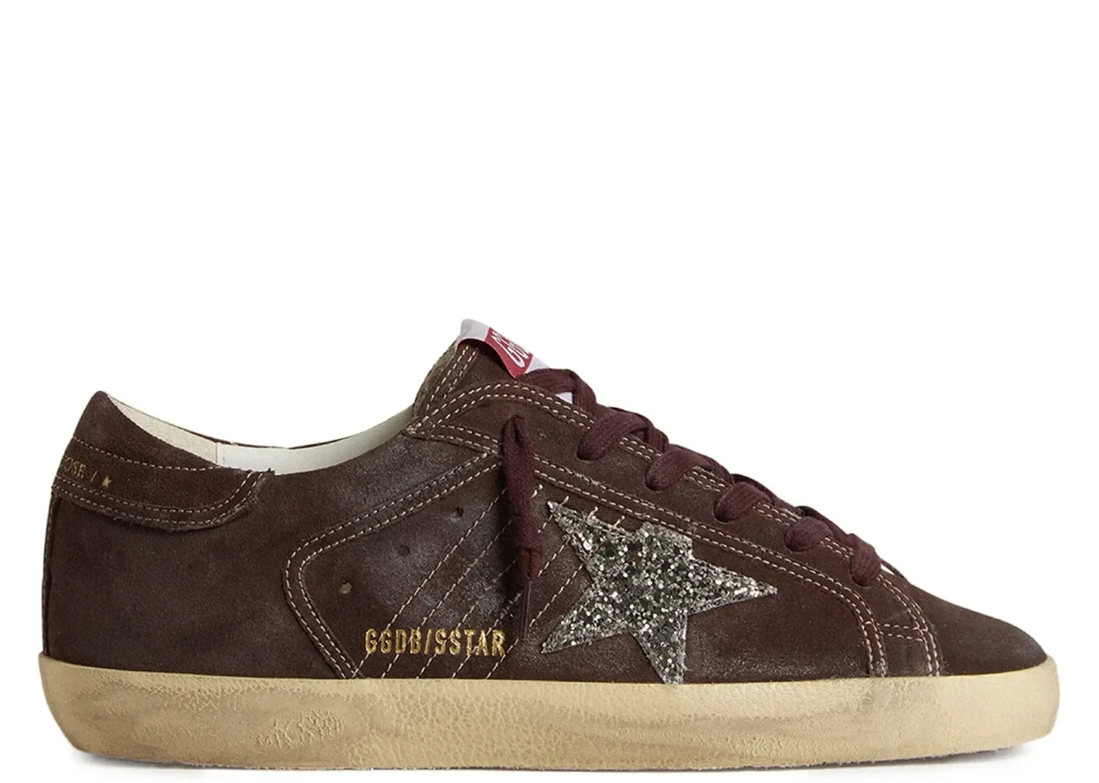 Golden Goose Super-Star Brown Suede Silver Glitter Star - My Suti