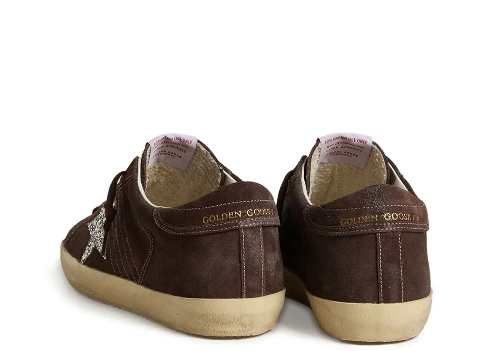 Golden Goose Super-Star Brown Suede Silver Glitter Star - My Suti