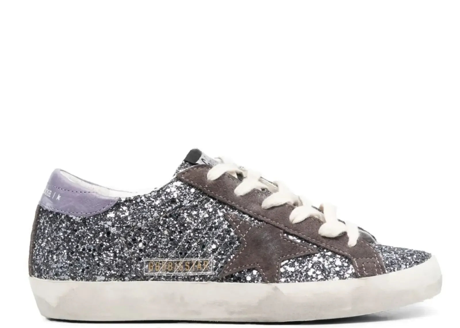 Golden Goose Super-Star Glitter Brown Star Lilac Heel Tab - My Suti