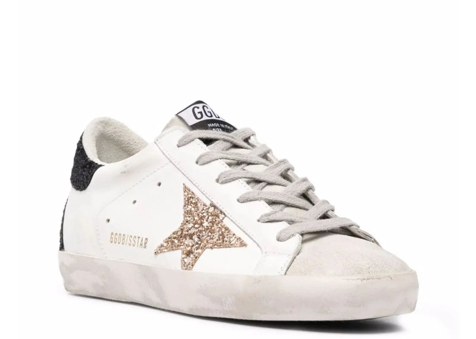 Golden Goose Super-Star Gold Glitter Star Black Glitter Heel - My Suti
