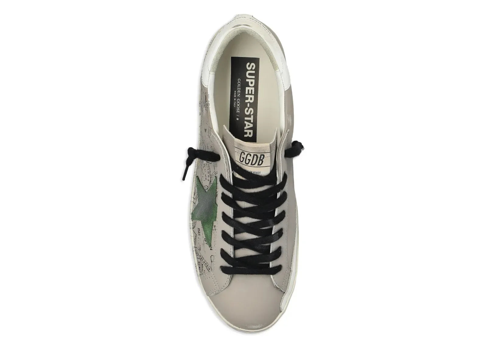 Golden Goose Super-Star Gray Leather Green Star Printed Distressed - My Suti