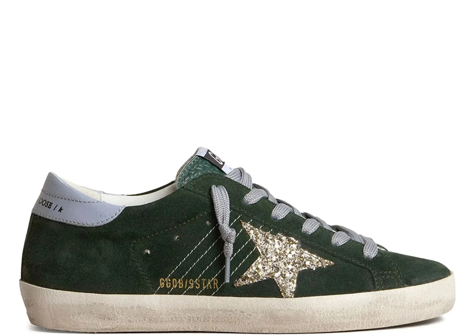 Golden Goose Super Star Green Suede Silver Glitter - My Suti