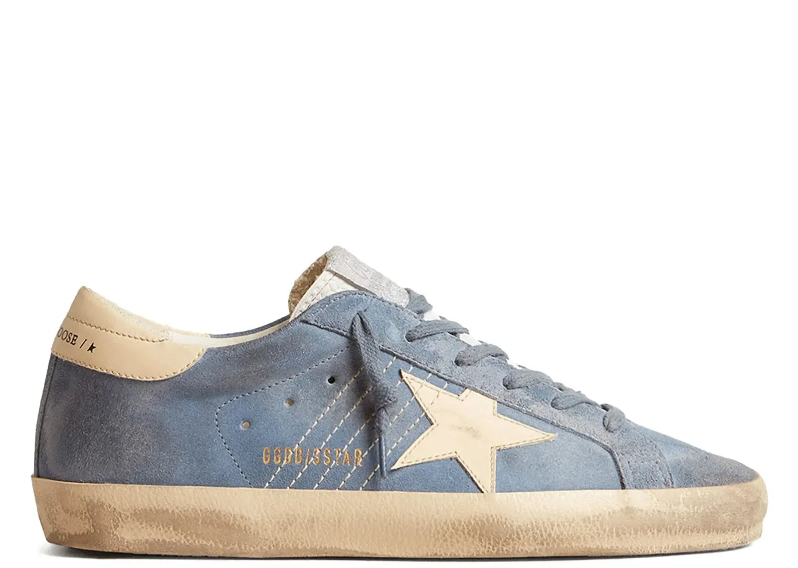 Golden Goose Super-Star Light Blue Suede Beige Star Heel - My Suti