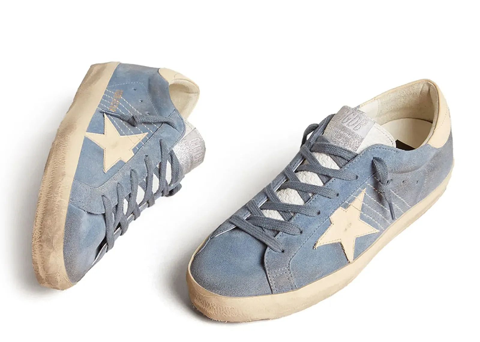 Golden Goose Super-Star Light Blue Suede Beige Star Heel - My Suti