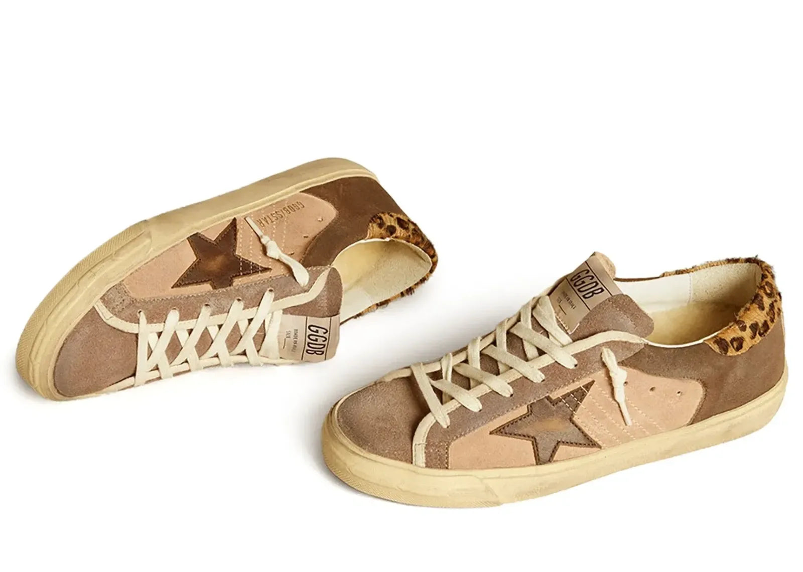 Golden Goose Super-Star Light Pink Brown Suede Leopard Heel - My Suti
