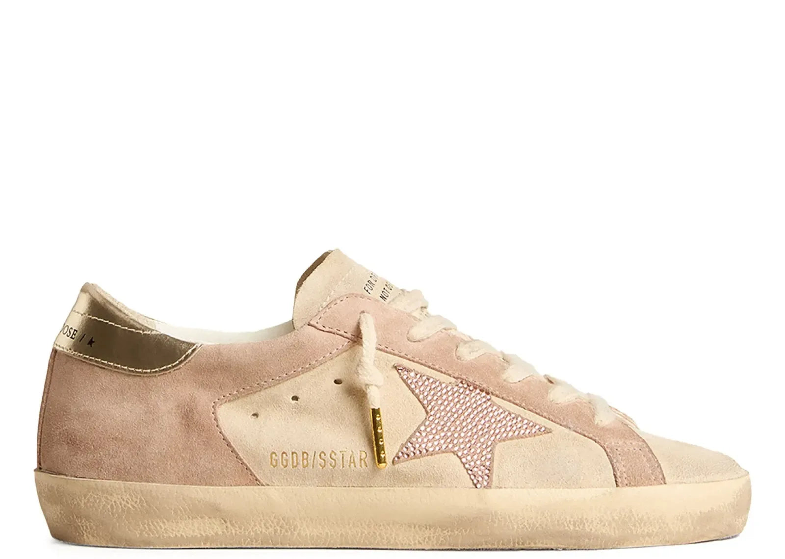 Golden Goose Super-Star Pale Pink Beige Suede Crystal Star Platinum Heel - My Suti