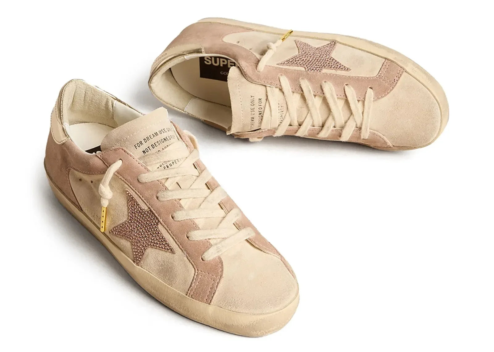 Golden Goose Super-Star Pale Pink Beige Suede Crystal Star Platinum Heel - My Suti