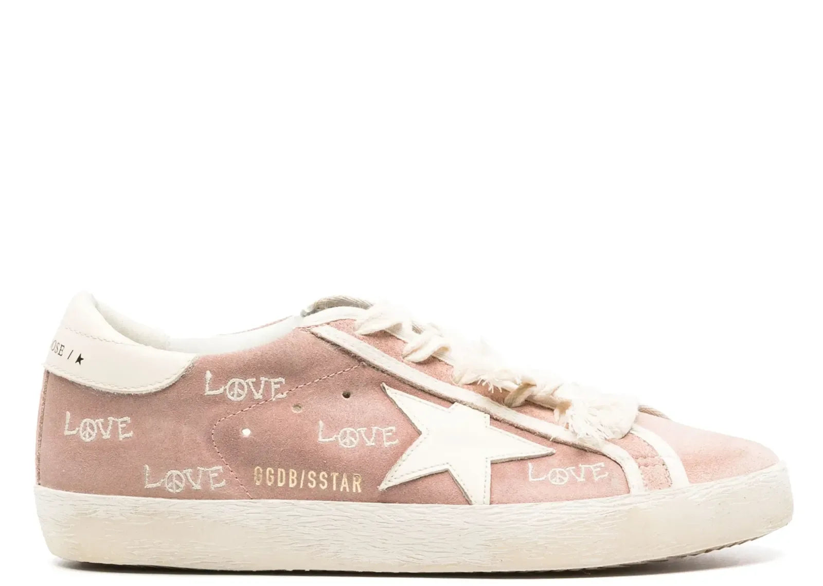 Golden Goose Super-Star Powder Pink Suede Cream Star Heel Love Embroidery - My Suti