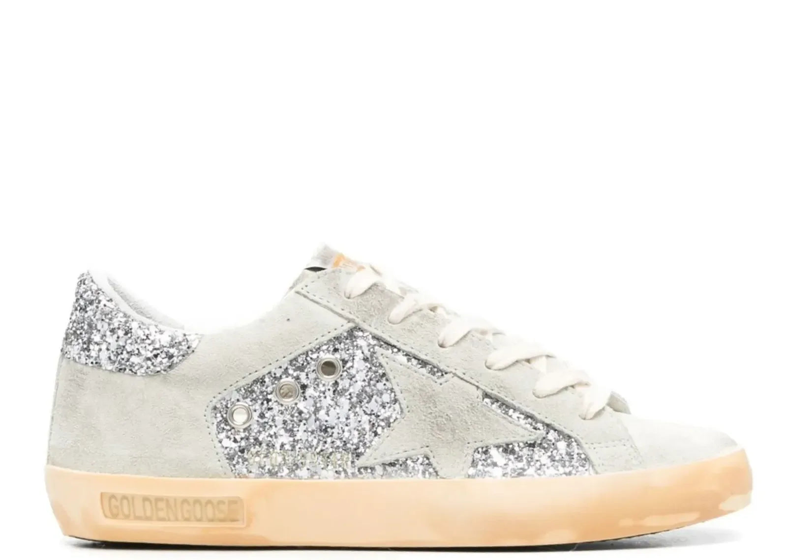 Golden Goose Super-Star Silver Glitter Gray Suede Star Heel - My Suti