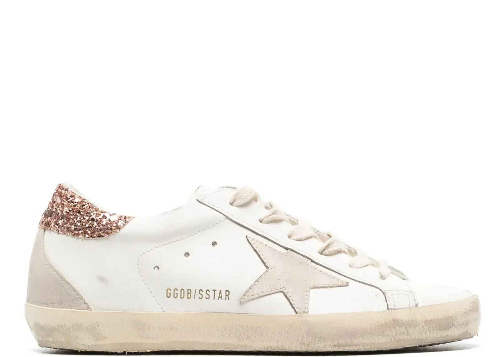 Golden Goose Super-Star Suede Star Peach Pink Glitter Heel Tab - My Suti