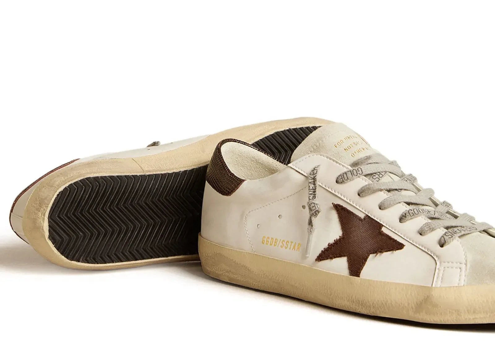 Golden Goose Super-Star White Bio-Based Brown Canvas Star Lizard Heel - My Suti