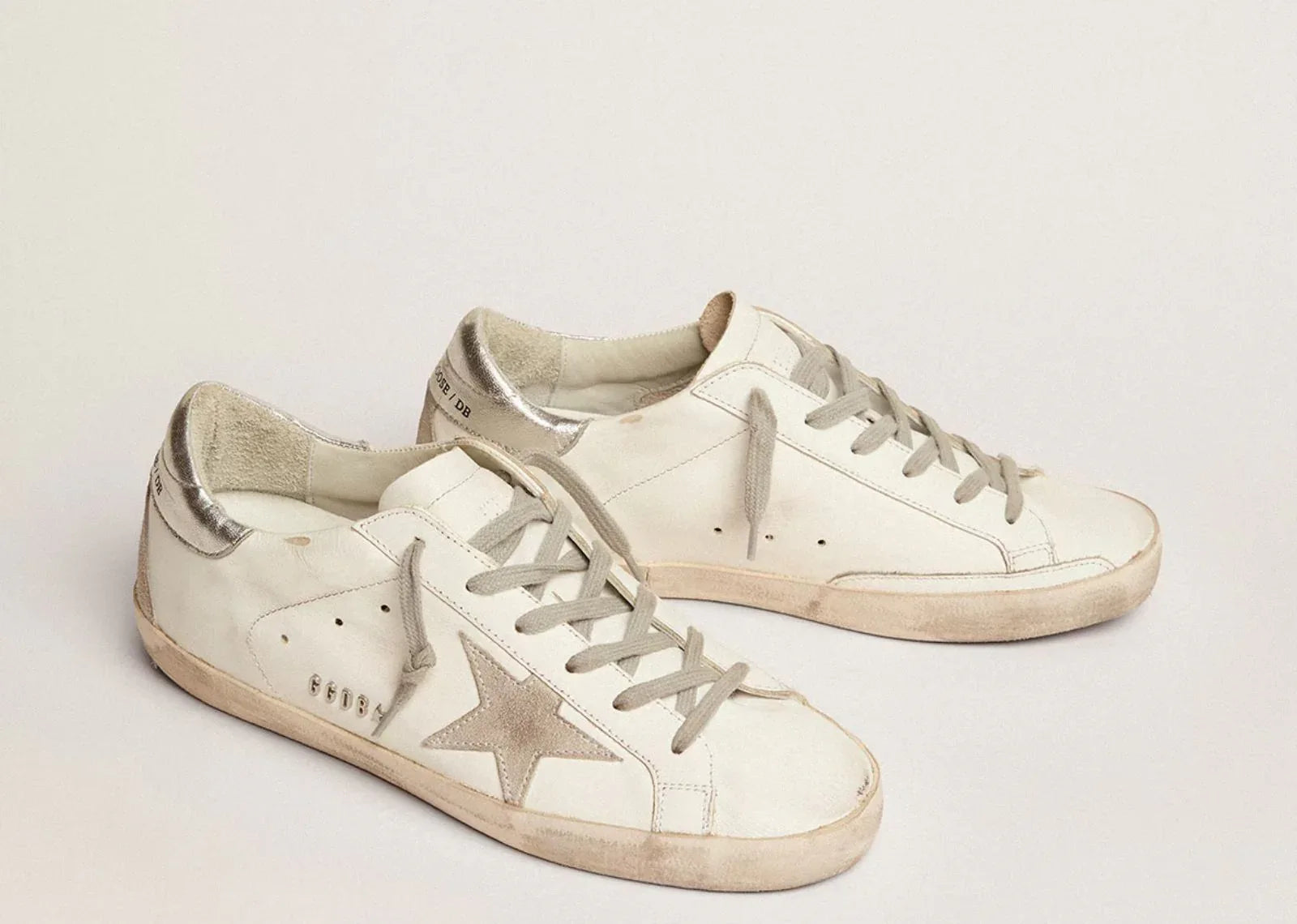 Golden Goose Super-Star White Ice Silver With Metal Stud Lettering - My Suti