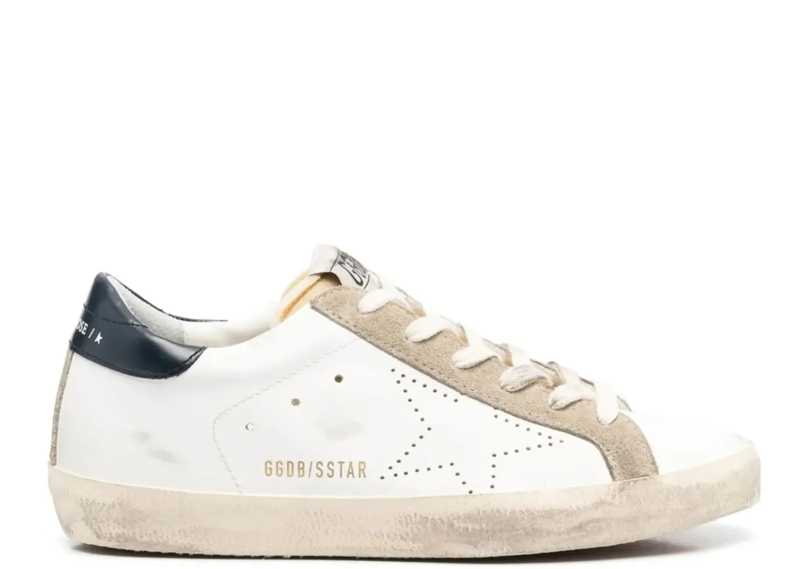 Golden Goose Super-Star White Leather Perforated Star Blue Heel - My Suti