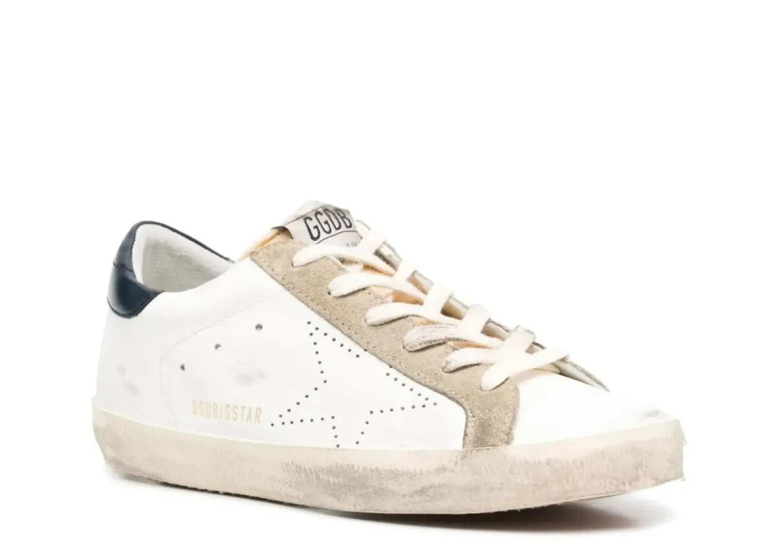 Golden Goose Super-Star White Leather Perforated Star Blue Heel - My Suti