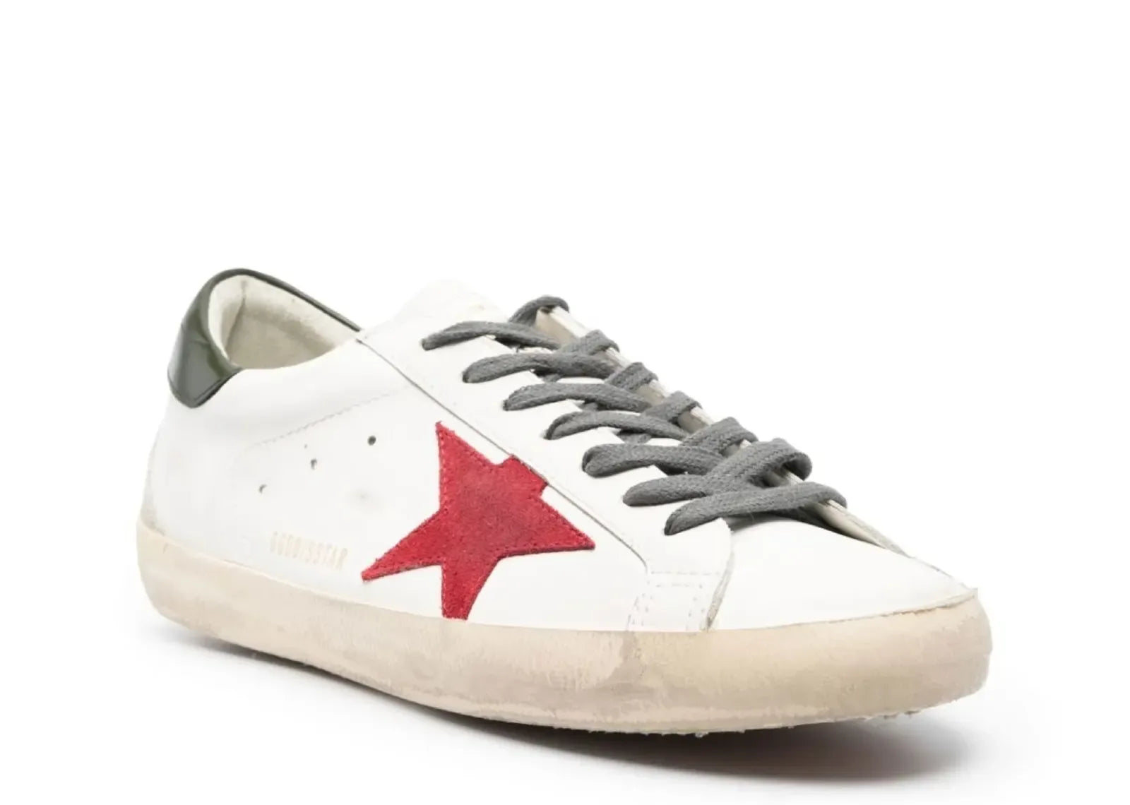 Golden Goose Super-Star White Leather Red Suede Star Green Heel - My Suti