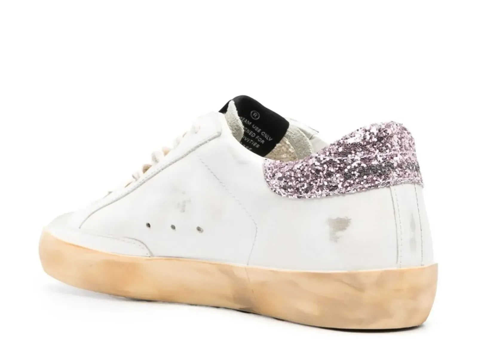 Golden Goose Super-Star White Leather Tan Star Pink Glitter Heel - My Suti