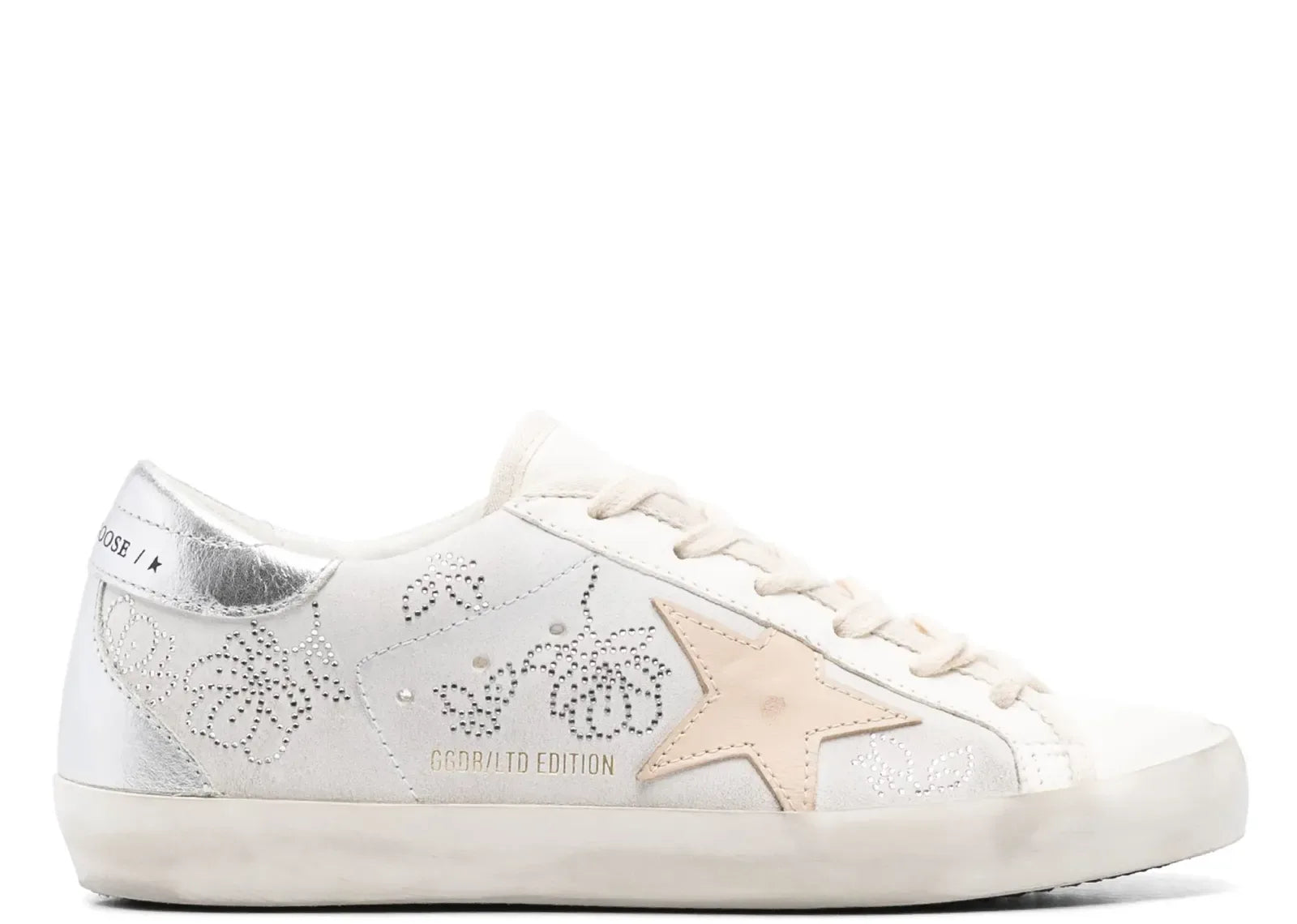 Golden Goose Super-Star White Swarovski Gray Star Silver Heel - My Suti