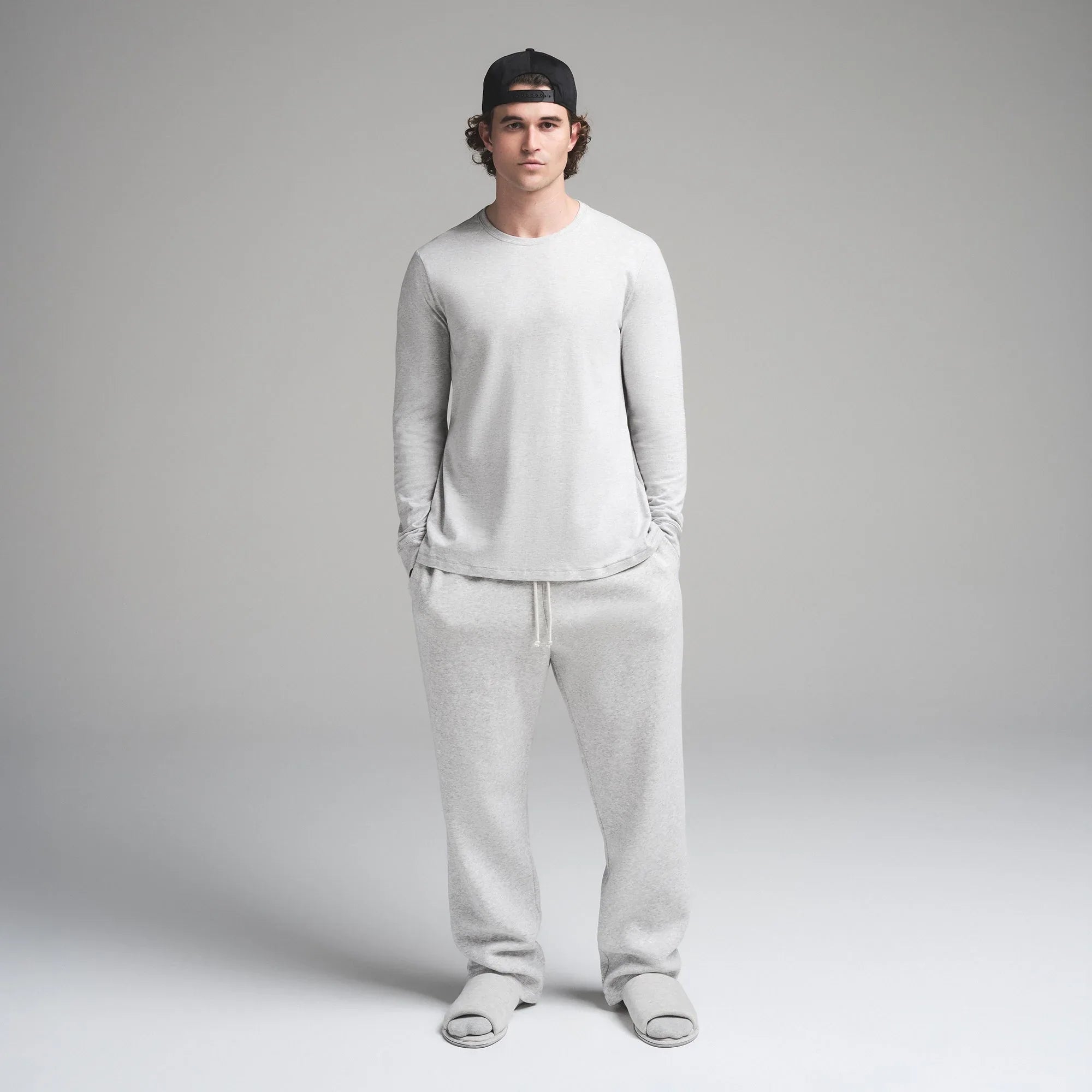 SKIMS COTTON MENS CLASSIC LONG SLEEVE T-SHIRT | LIGHT HEATHER GREY - TİŞÖRT - My Suti