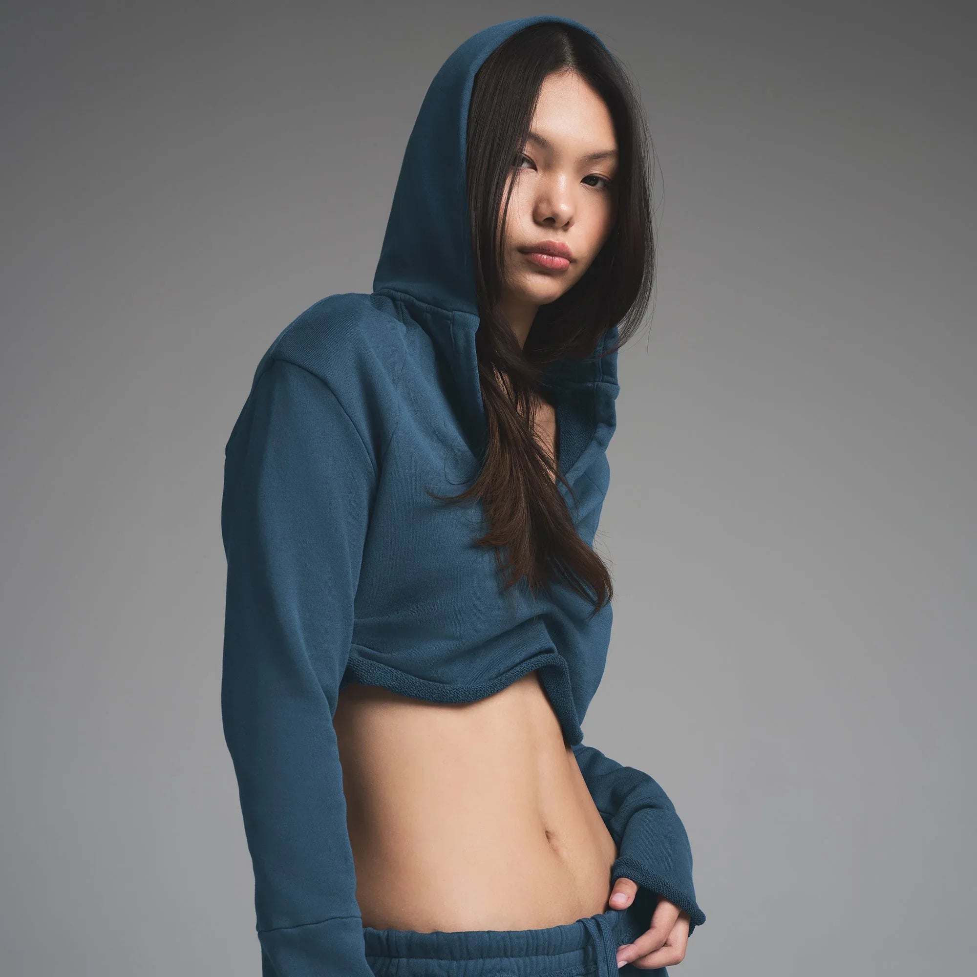 SKIMS FRENCH TERRY SHOULDER PAD CROPPED HOODIE | INDIGO - KAPŞONLU ÜST - My Suti